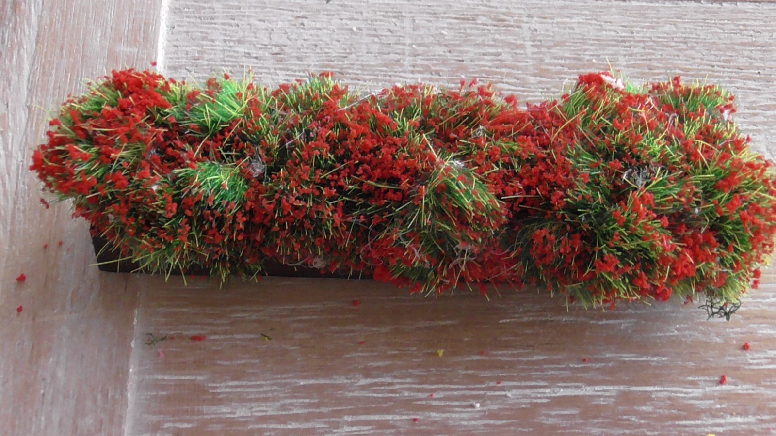 Handcrafted Red Flowers in Wood Planter Box for Village Displays Dollhouse
