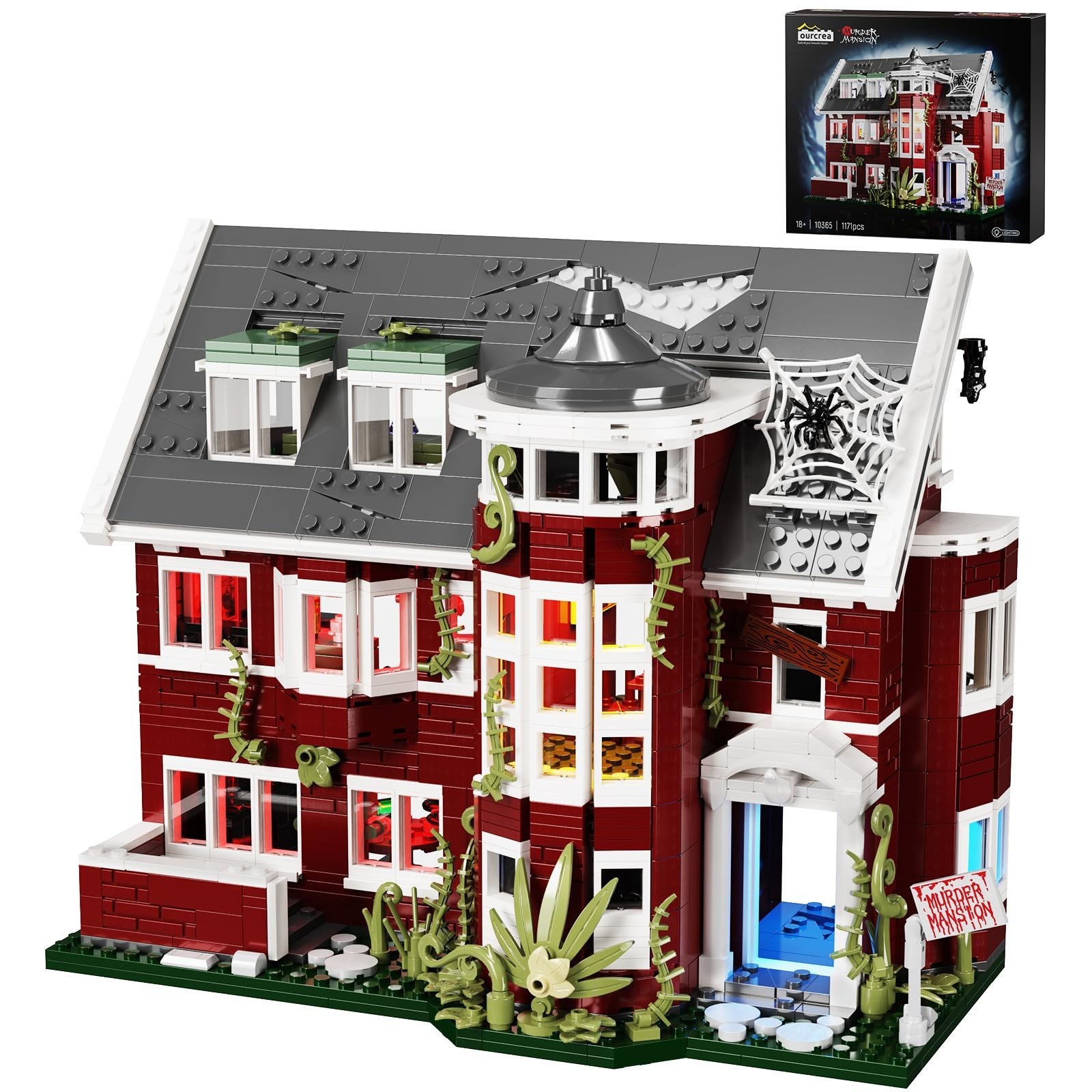 Haunted House Building Set with Lights, Horror Mansion Model Kit, 1171 PCS, Gift