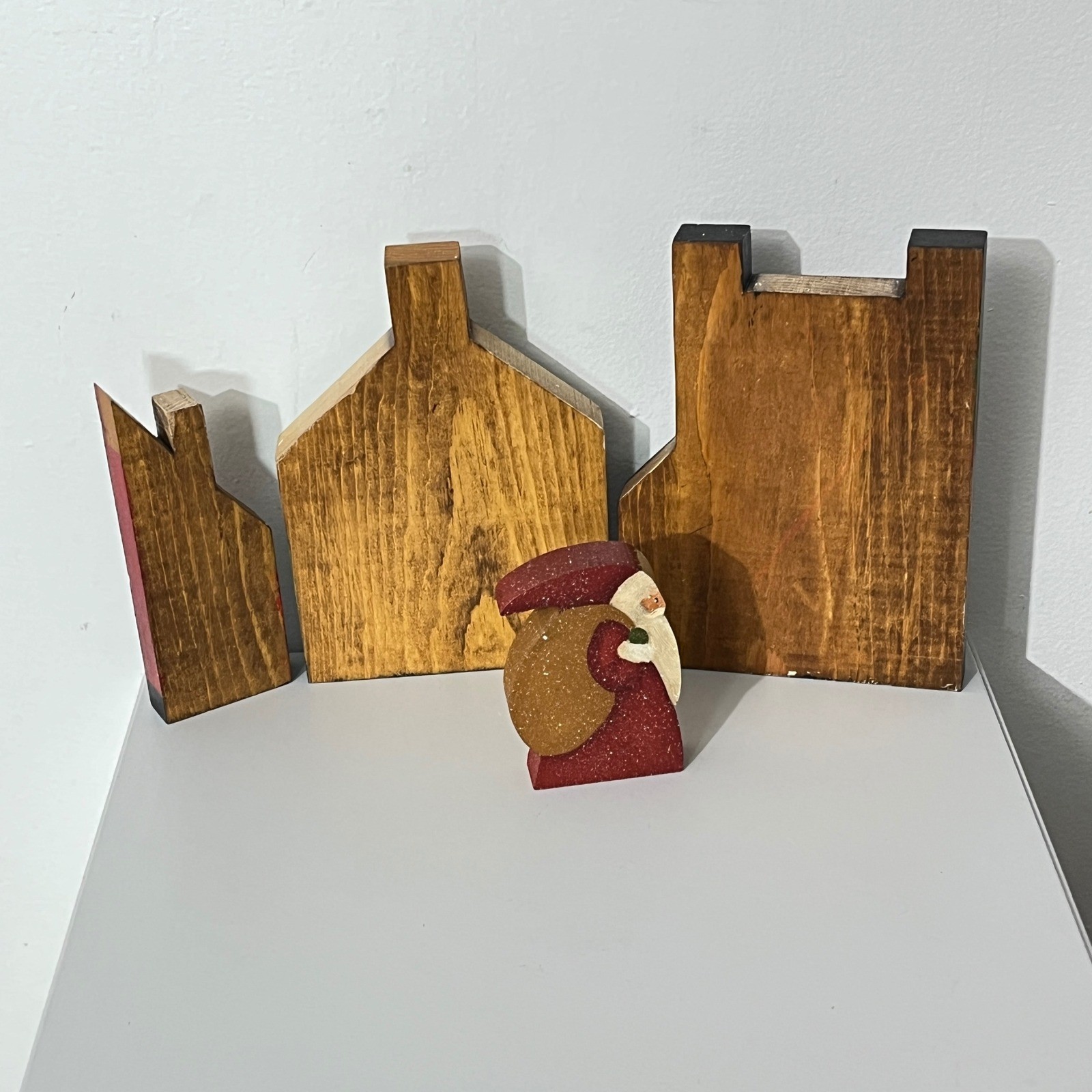 Vintage Artisan Wooden Christmas Village Set Multicolor Rustic Folk Art Decor
