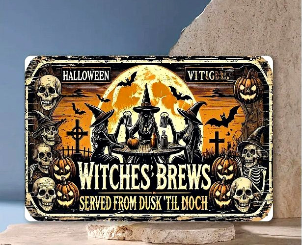 WITCHES BREWS Metal Sign 12″ Wall Decoration Halloween NEW