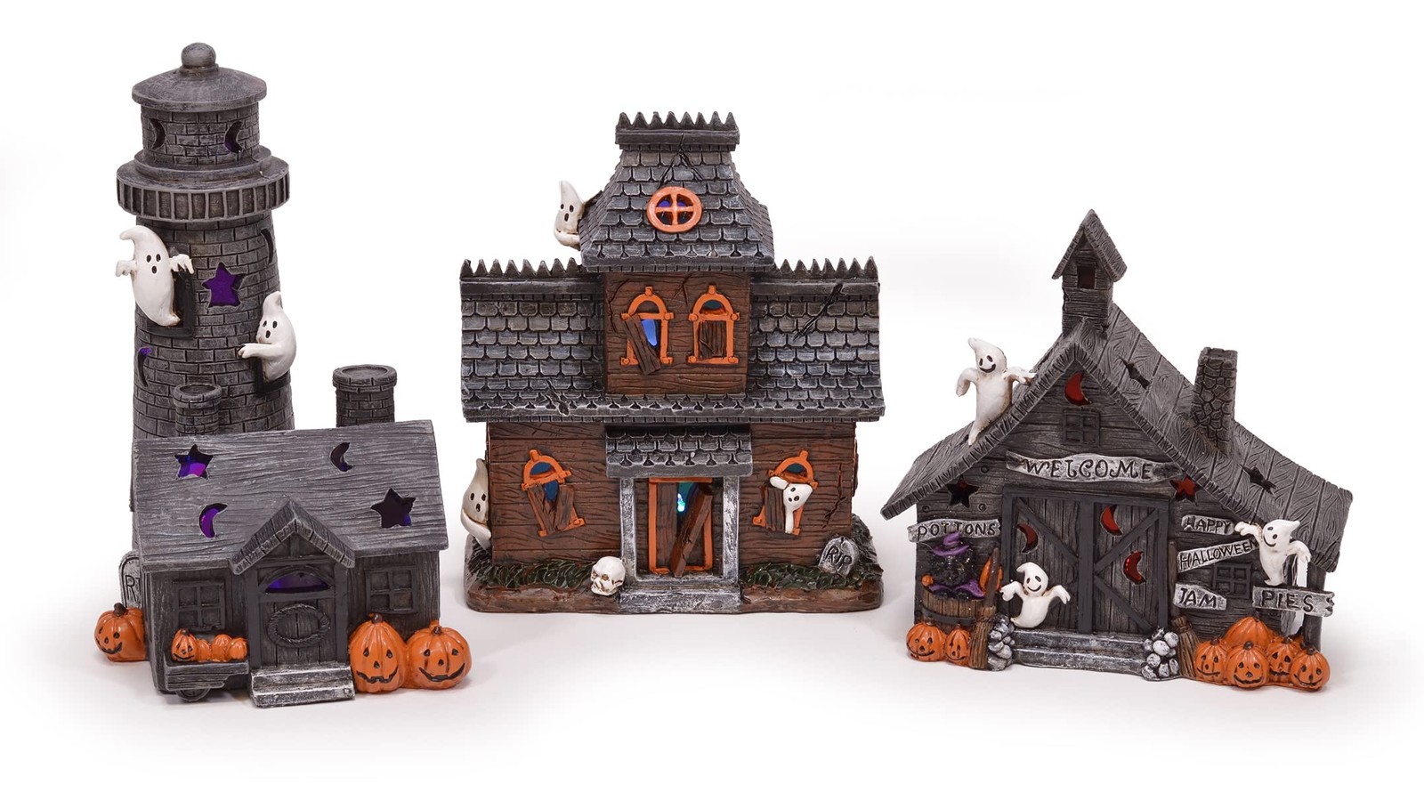 Spooky Halloween Color Changing Pre-Lit LED Haunted House Village Set, 8 Inch…