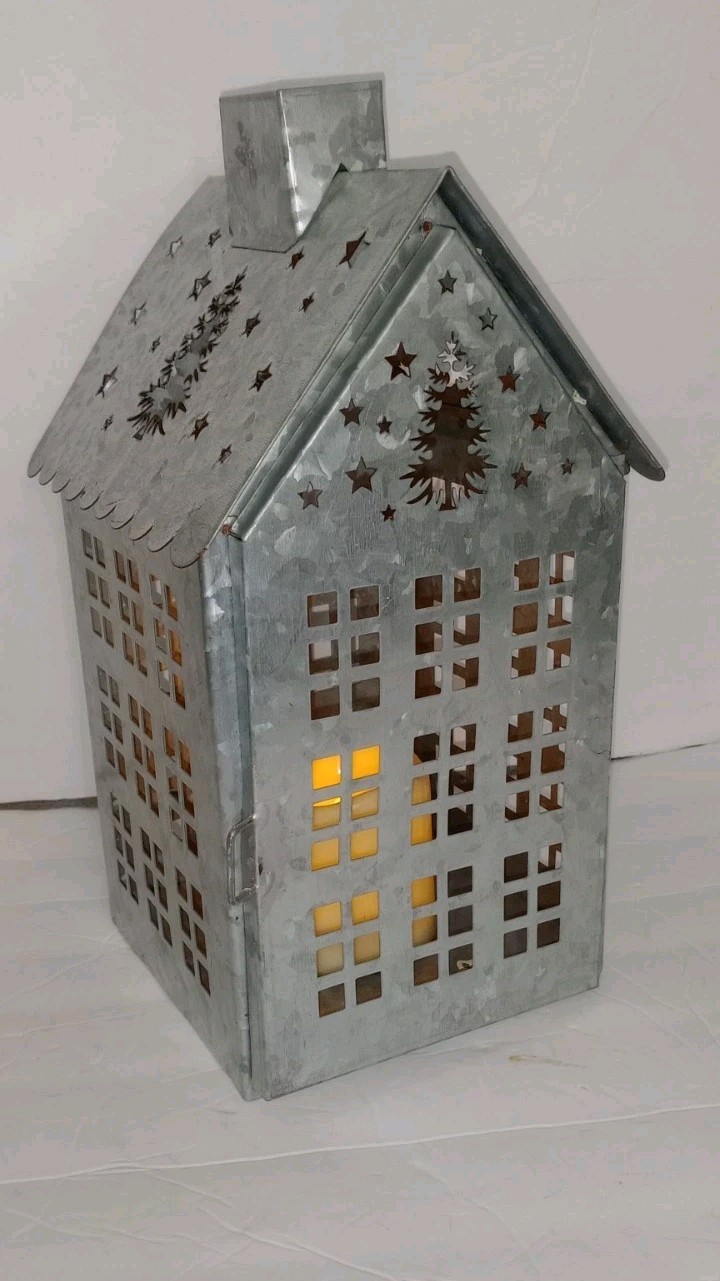 Martha Stewart Christmas Galvanized Lighted Decor Town Village Large 14″ House