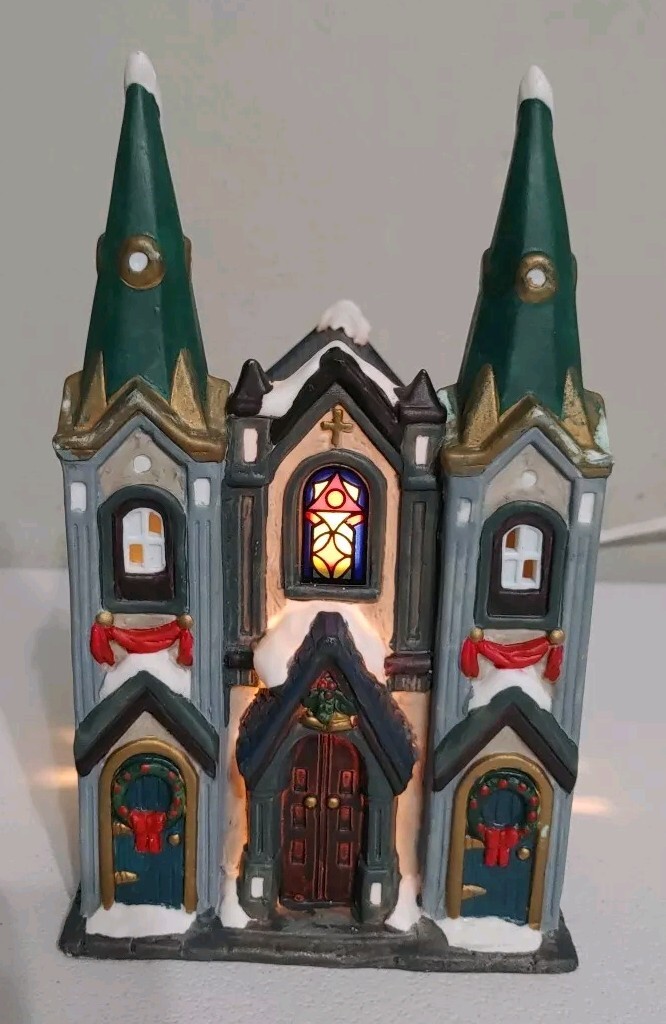 Galleria Hand Painted Fine Porcelain Collectible Church-Lights Up