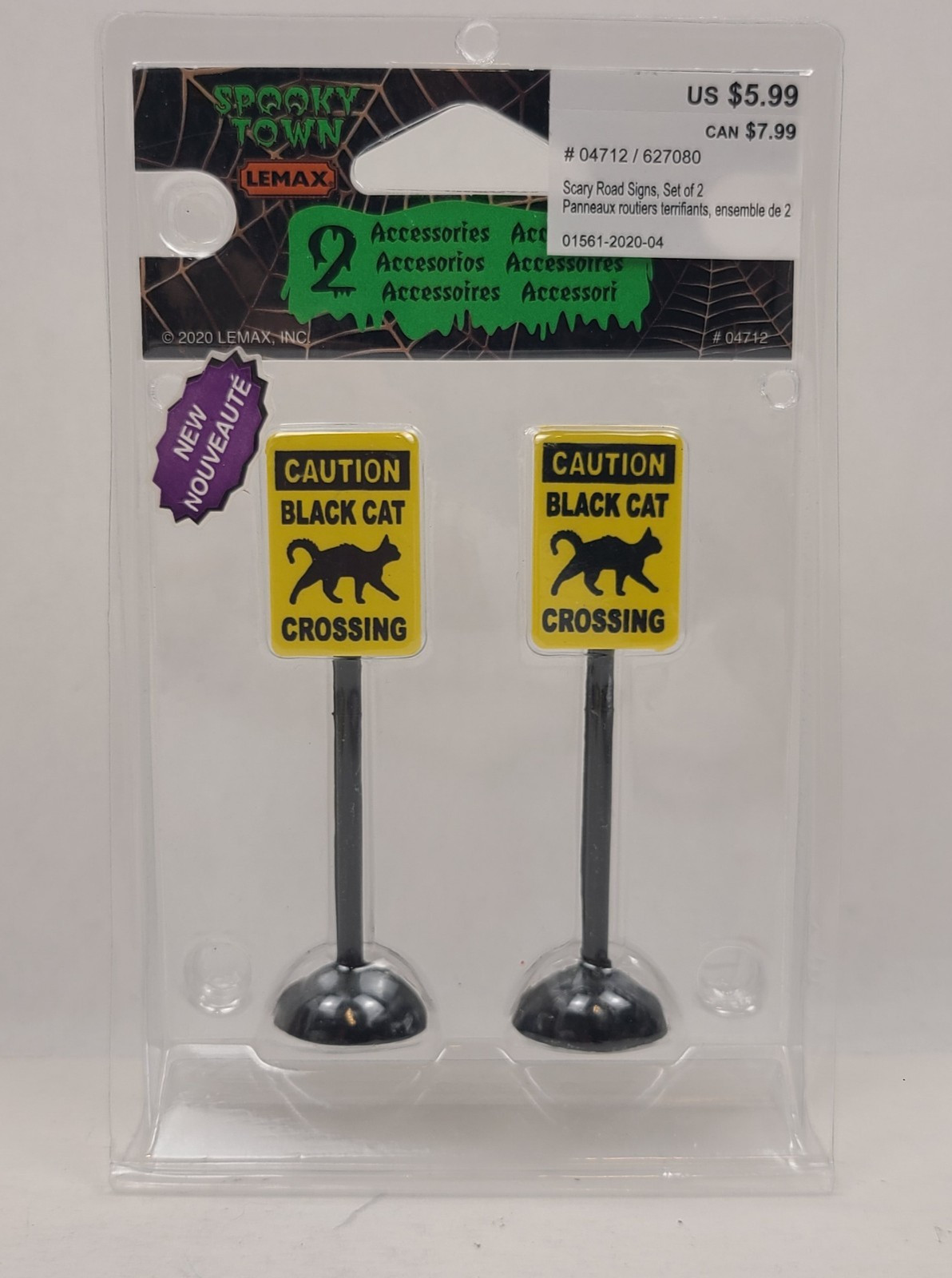 Lemax Spooky Town Black Cat Crossing Sign 2 Pack Set 04712 Halloween Decor 2020