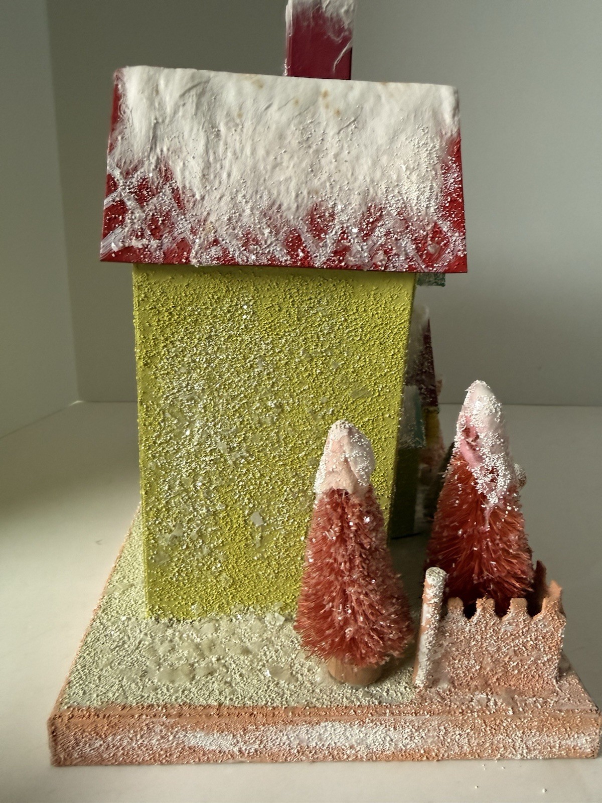 Cody Foster Glitter Light Up Putz House with Bottlebrush Trees Christmas