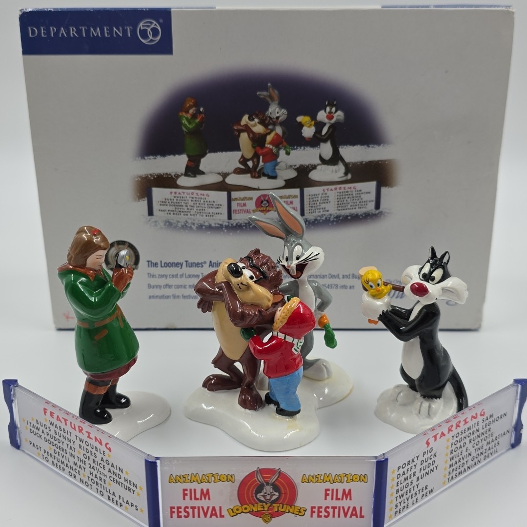 Dept 56 Looney Tunes Animation Film Festival Snow Village Bugs Bunny Taz Tweety