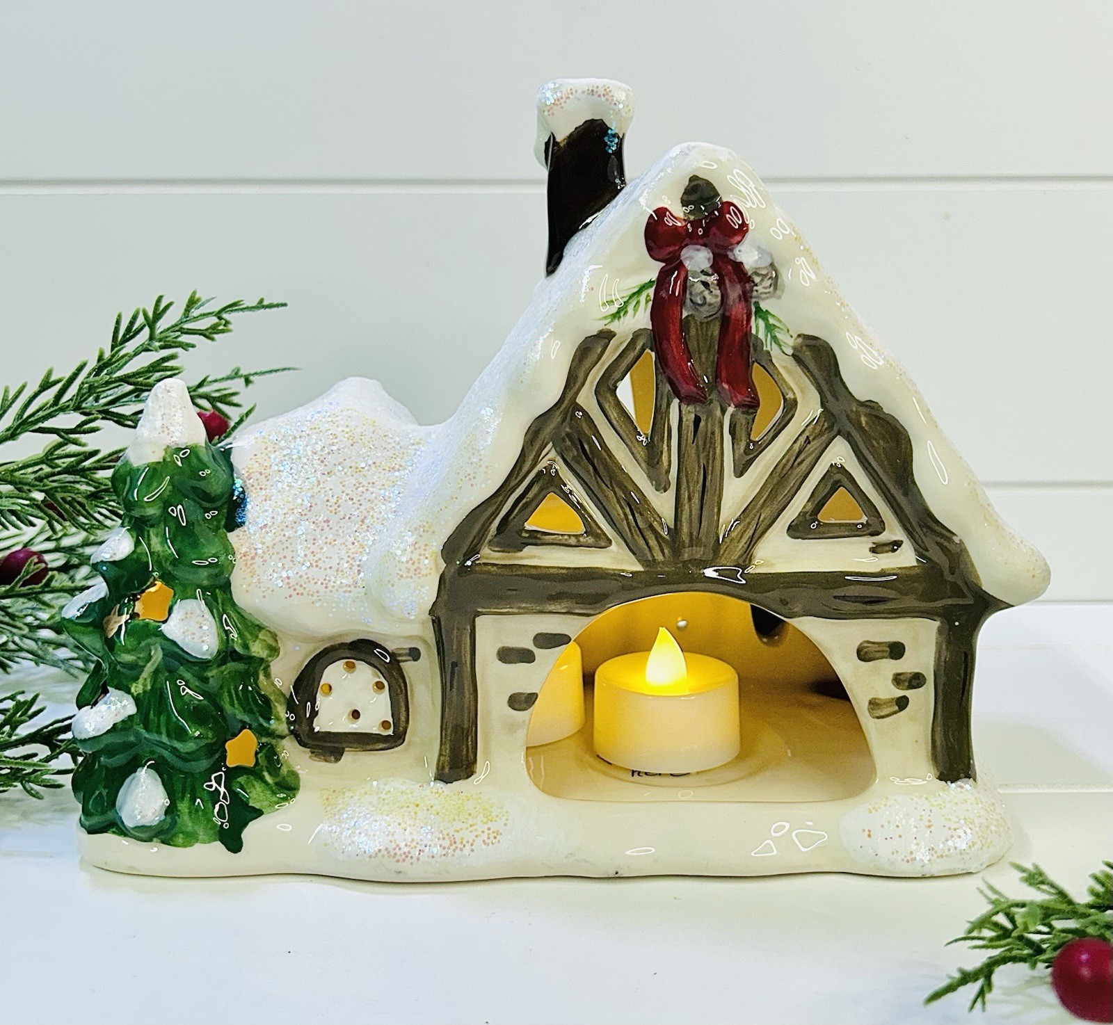 Christmas Candle House Blue Sky Clayworks Angel Tree Inn Reindeer Village 2012