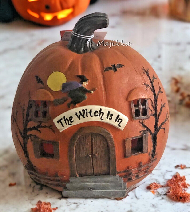 Halloween Orange Pumpkin House THE WITCH IS IN Night Light Decor LED Light-Up