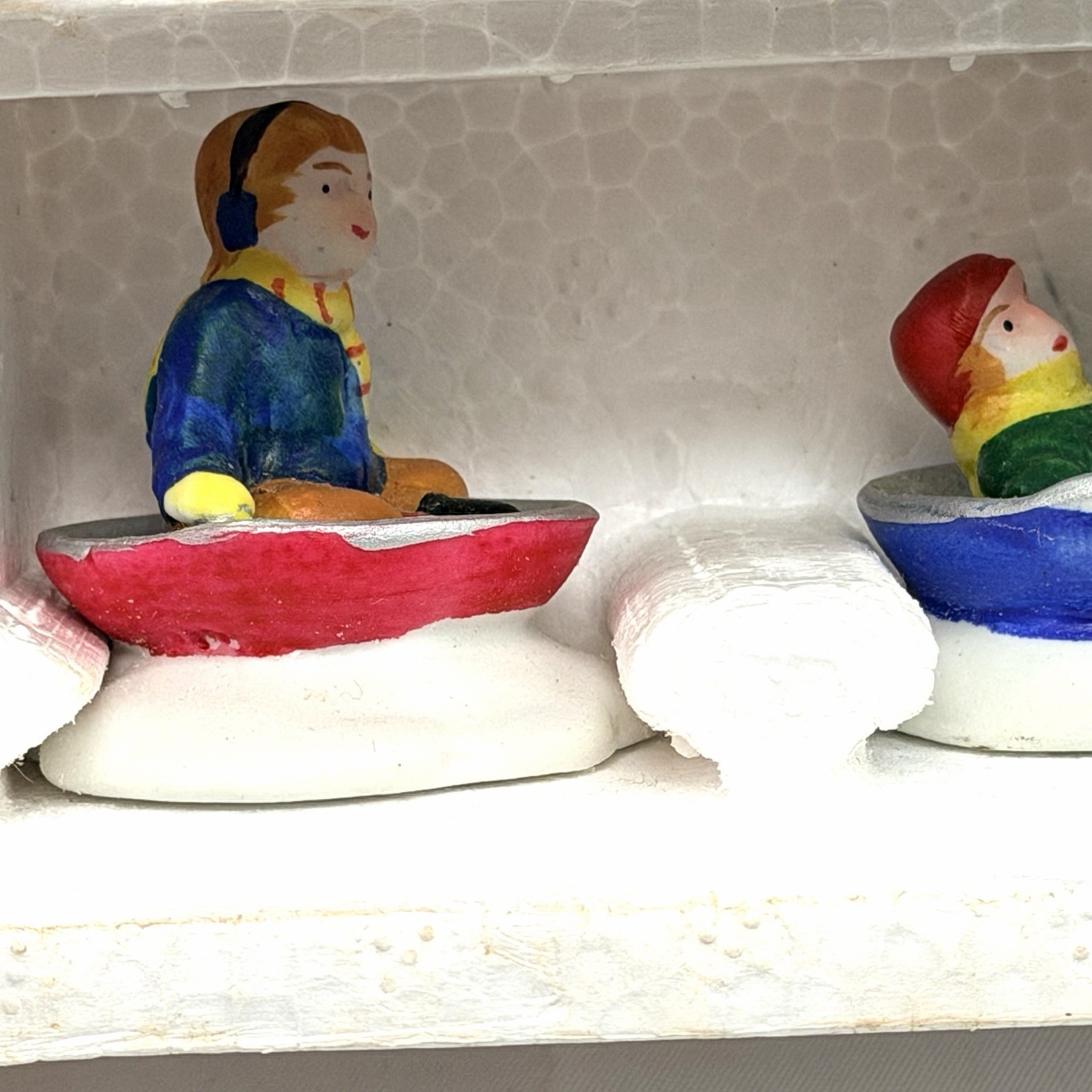 Vintage 1994 Lemax Dickensvale Porcelain Saucers Sledding In The Snow Set 3 B2