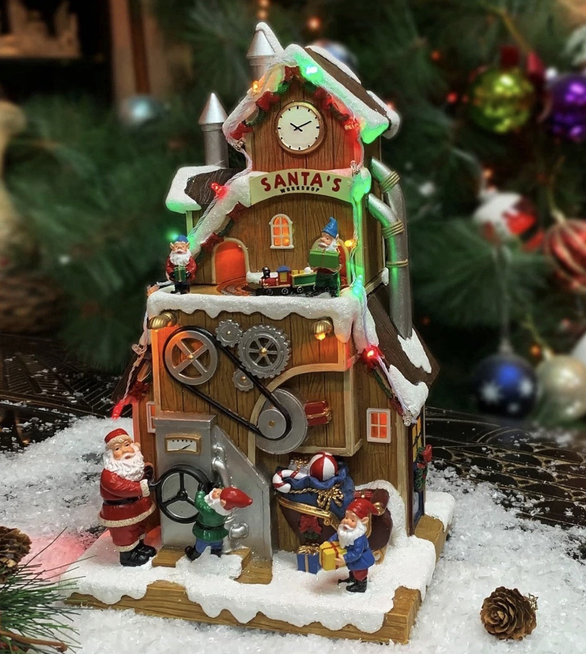 Christmas Village Building, Santa’S Workshop with Christmas Music, LED Lights, a