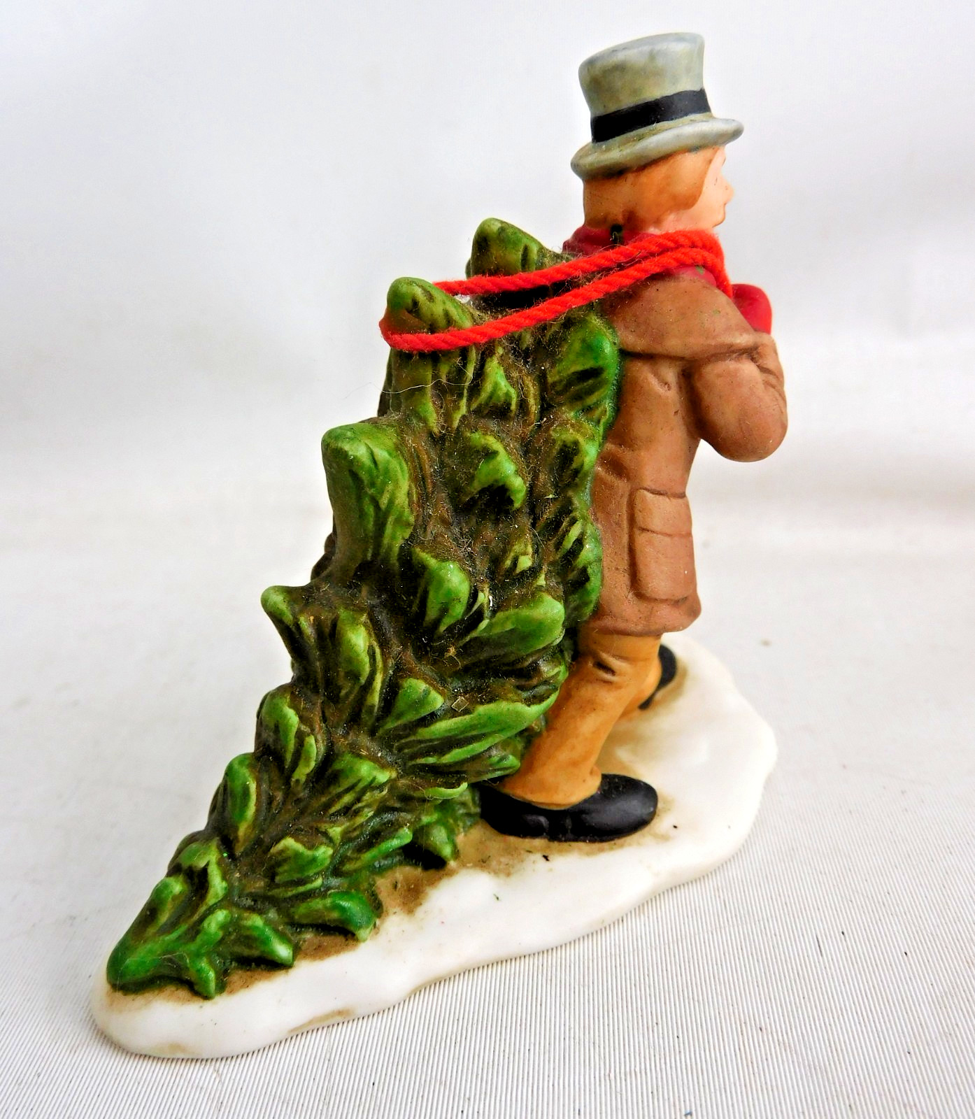 Man with Christmas Tree and Dog Lefton Colonial Village Porcelain 1989 2-5/8″H