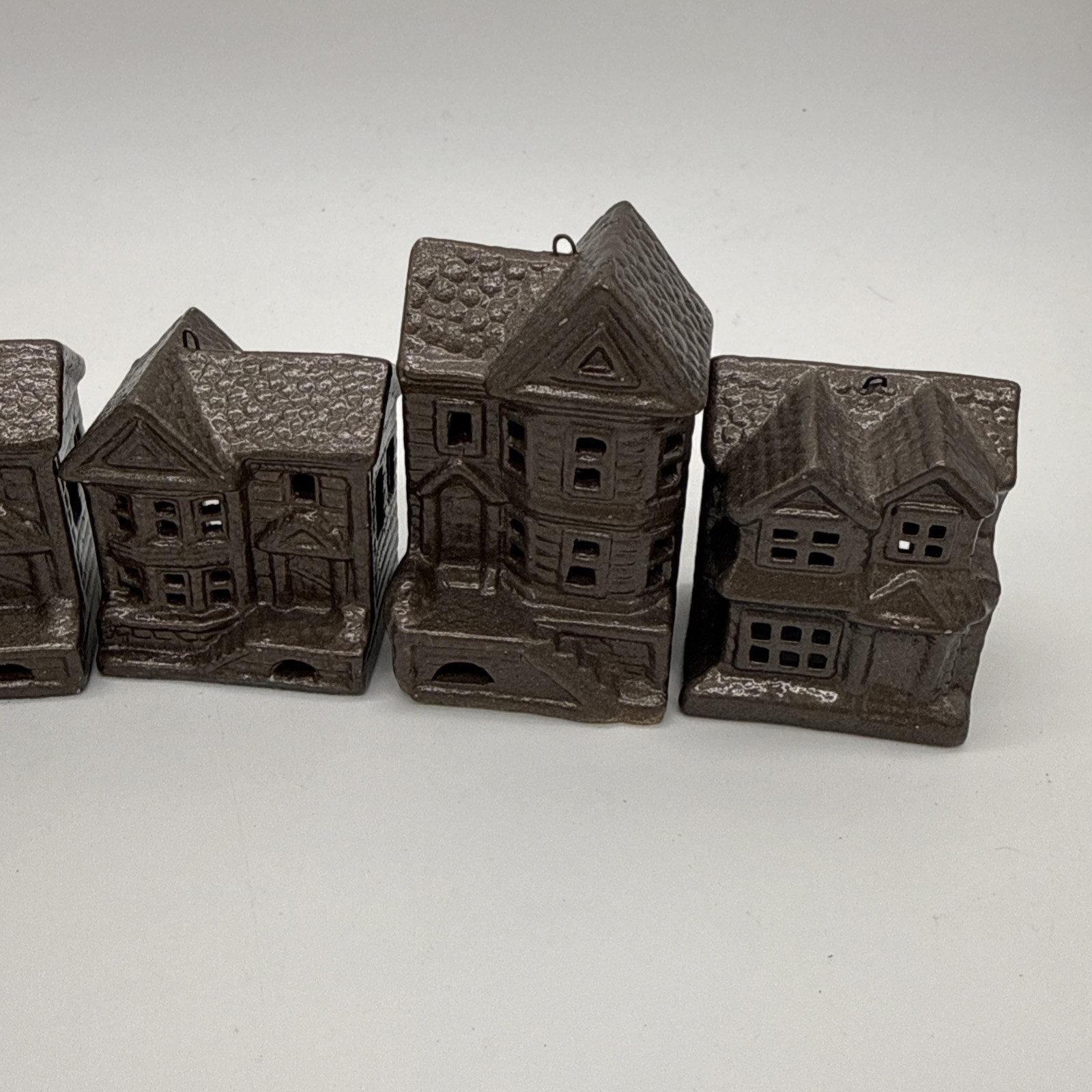 Vintage Miniature Ceramic Victorian Houses Village Set of 6 Brown Hand Painted