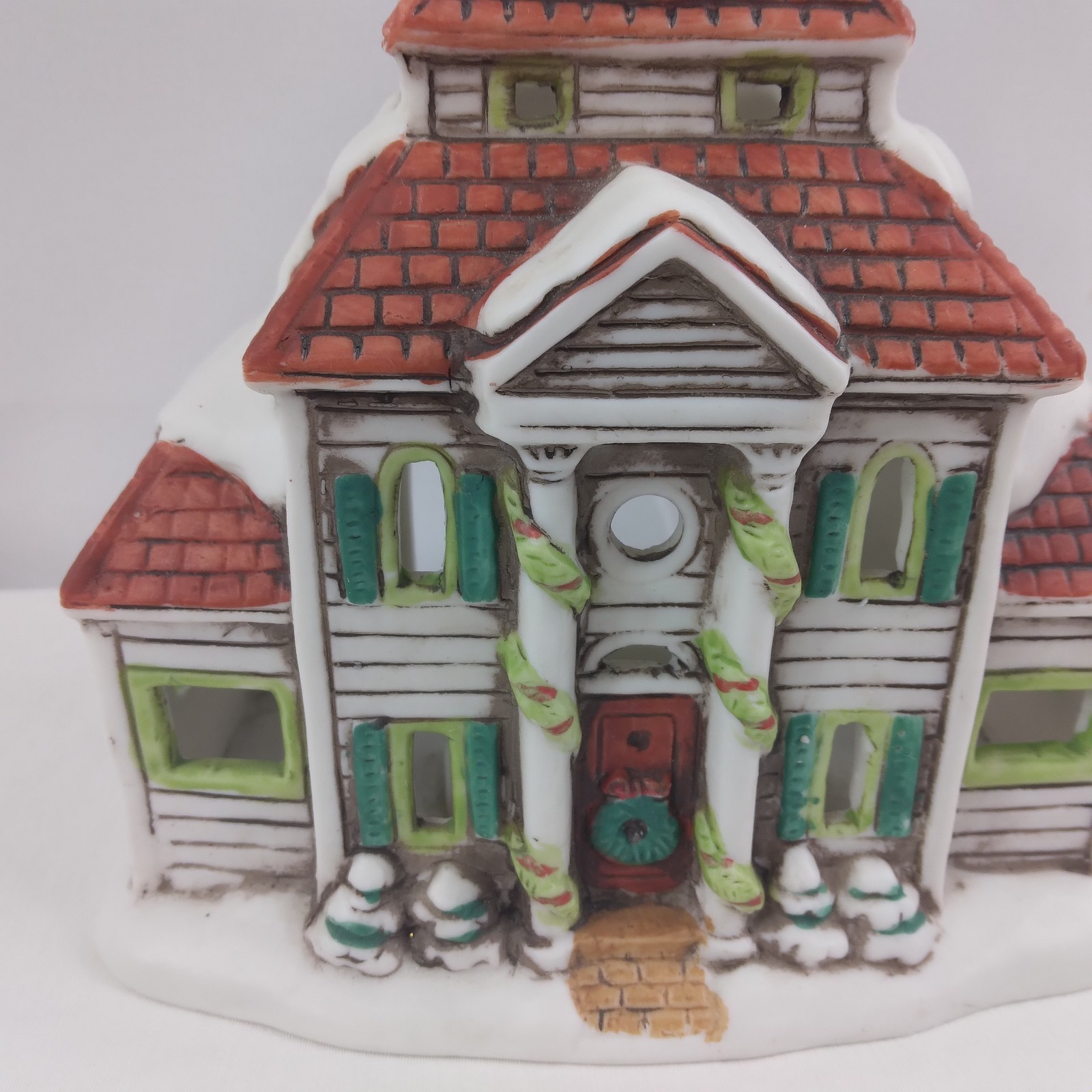Vtg 1988 Lefton Byron Wood Colonial Village Holiday House Tea Light Holder 06986