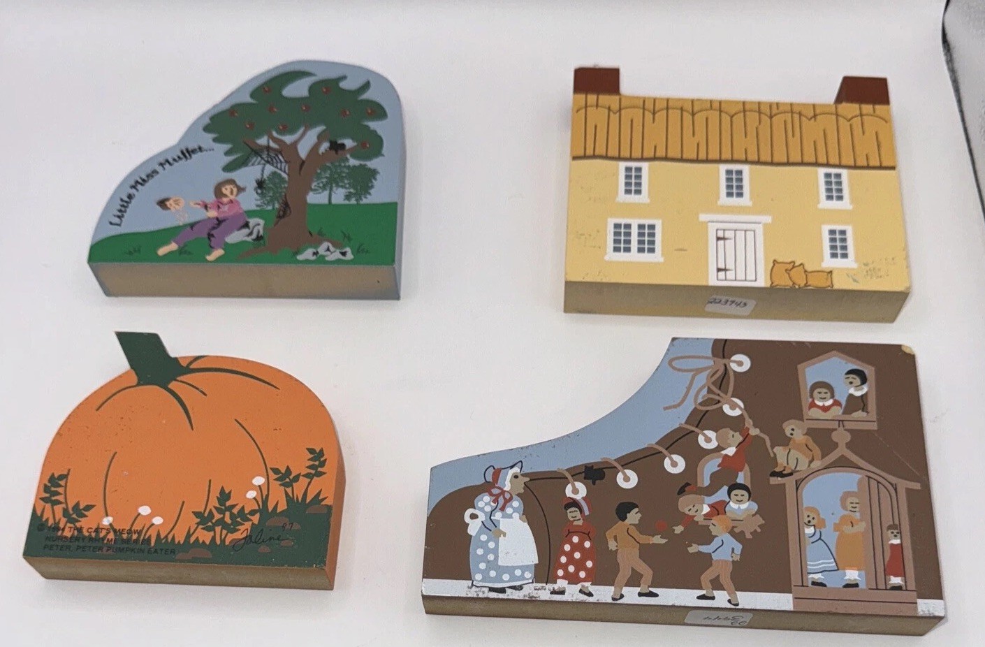 ’90s The Cat’s Meow Set Of 4 Nursery Rhymes Wooden Keepsakes.