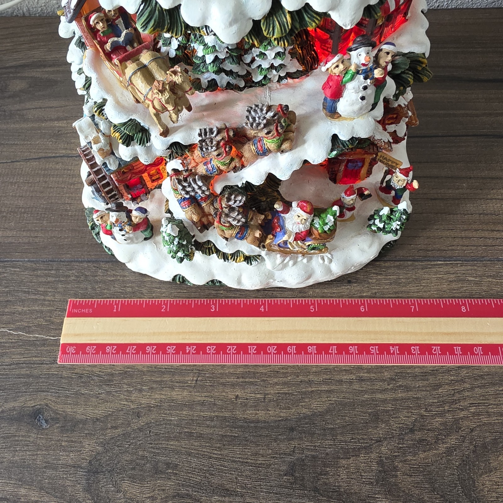 Vintage Christmas Village Tree Scene Lighted Train Depot Santa Sleigh