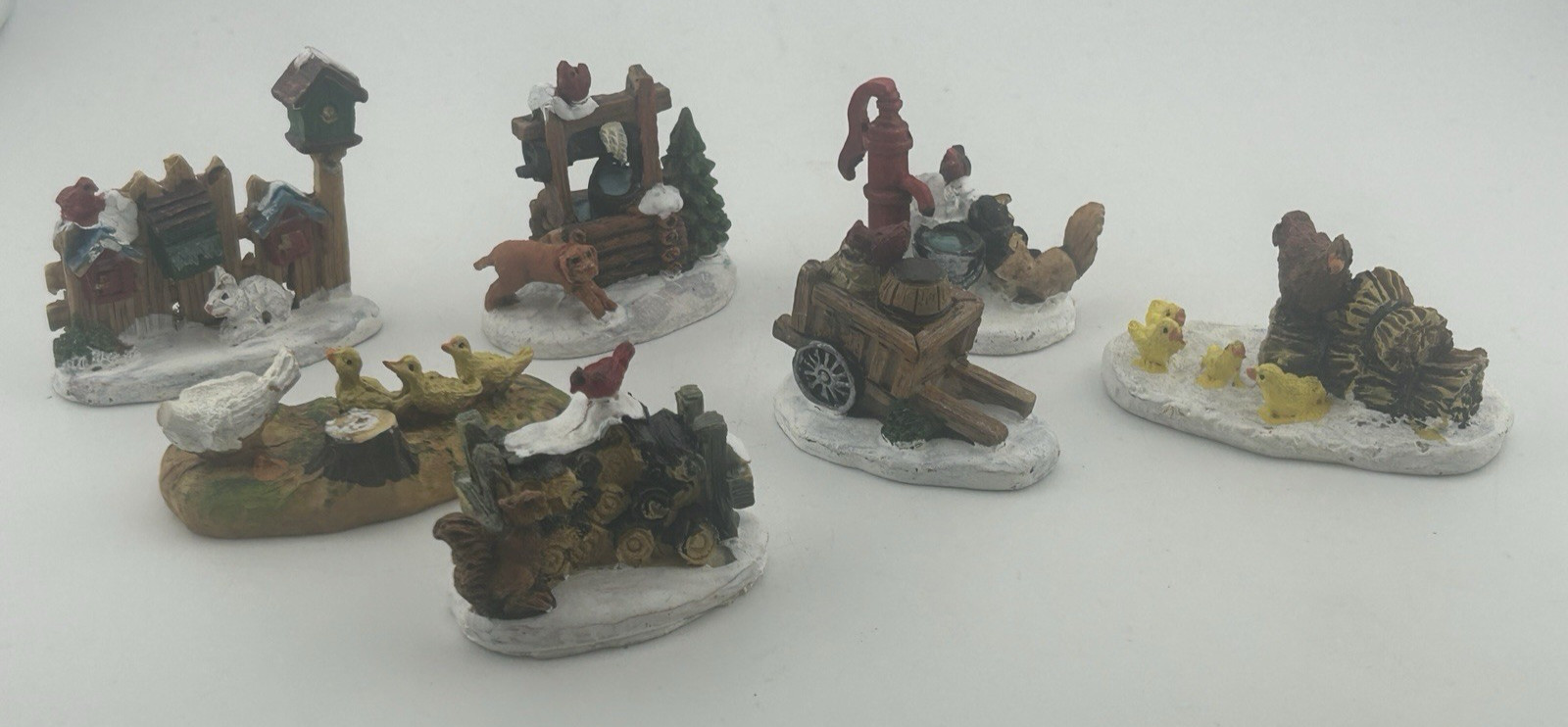 Holiday Time Christmas Snow Village-Farm Animal Scenes Lot of 7 + 2 Trees – NOTE