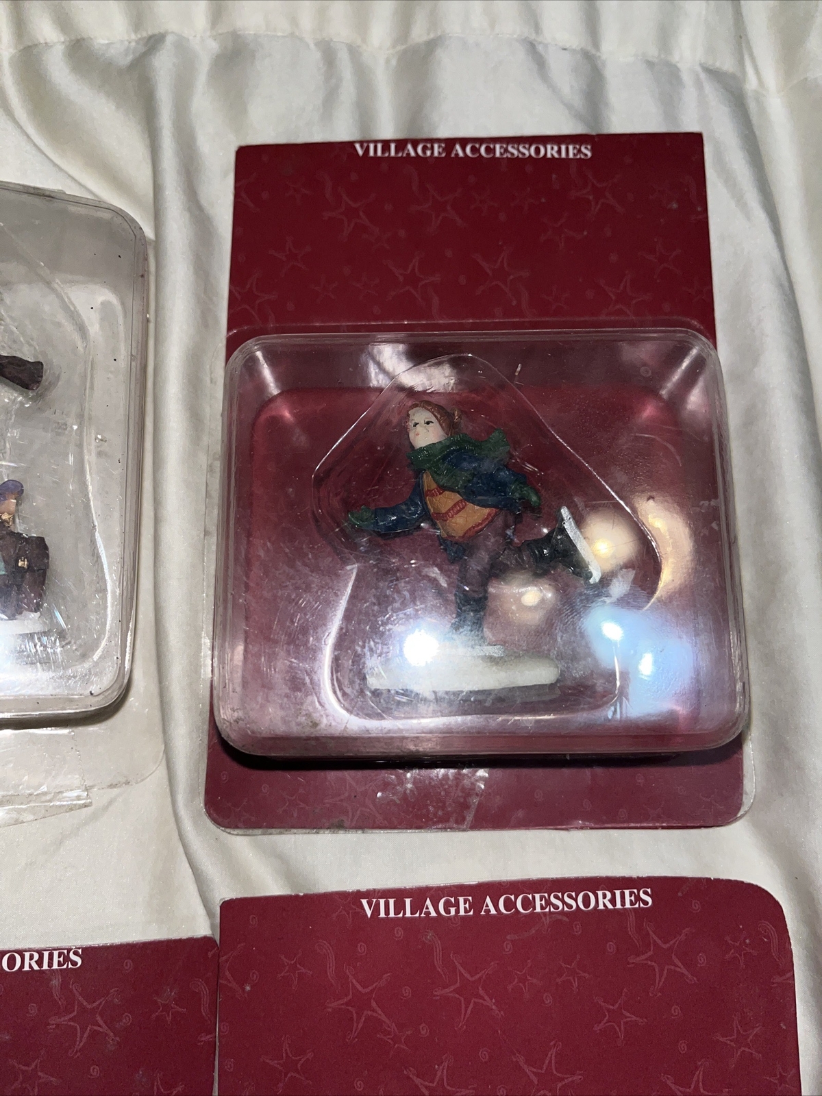 Lot Of Townspeople Christmas Village Accessories Snow Figurines Signs Gate VTG