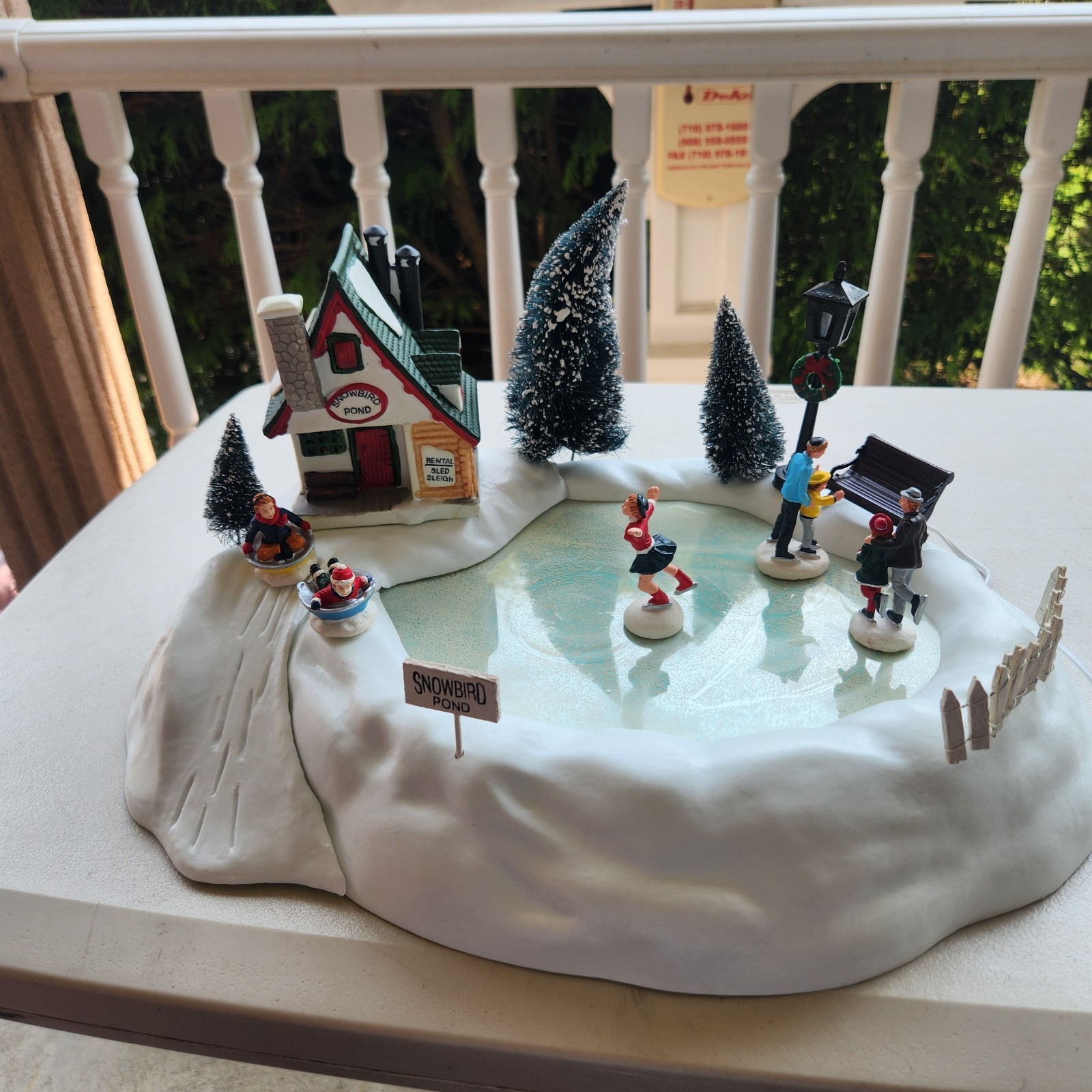 Vintage 1995 Lemax Animated Skating Pond – Christmas Village Complete & Works