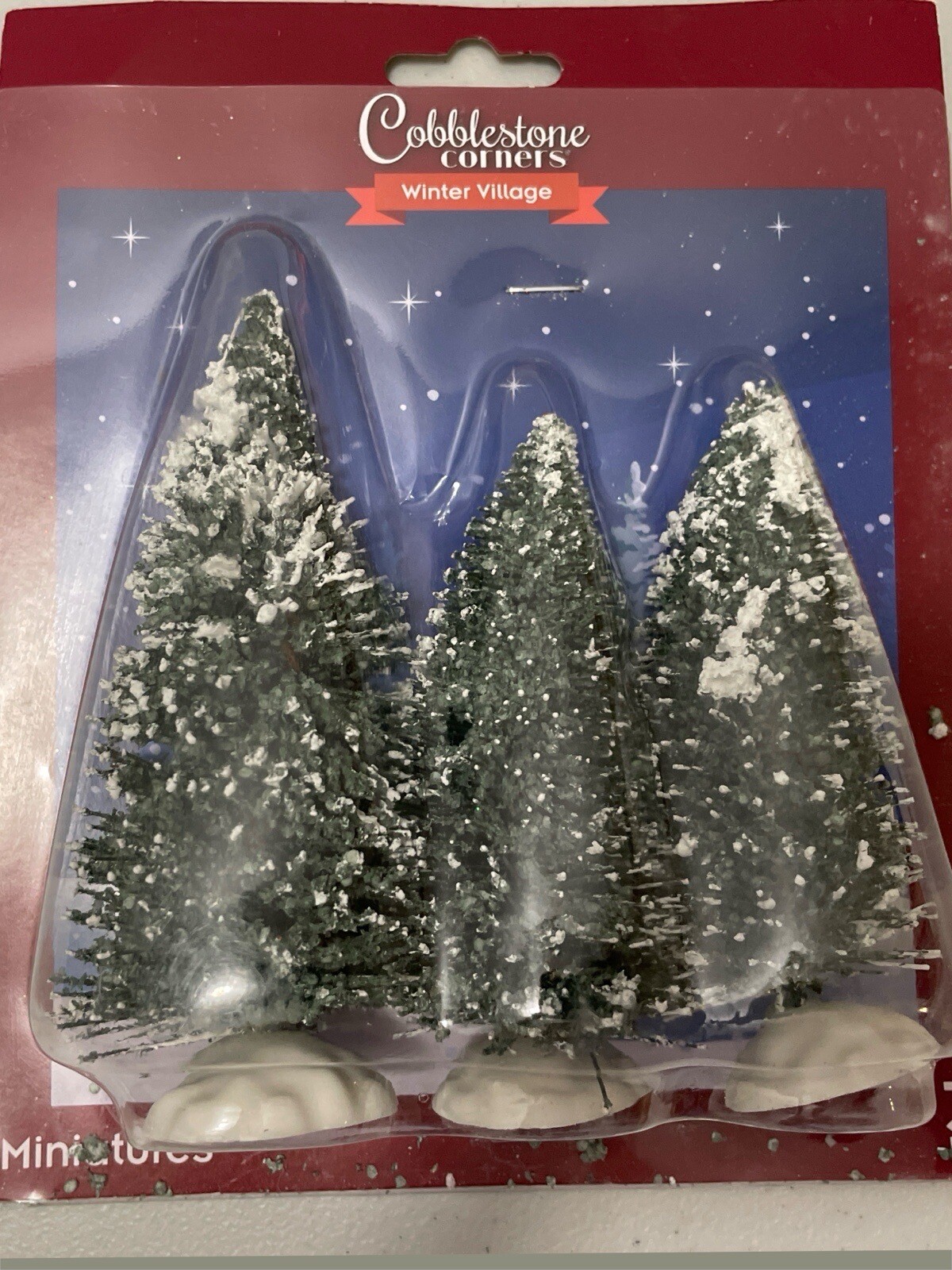 Cobblestone Corners Winter Village 3 Packs Bottlebrush Trees Green Snow White