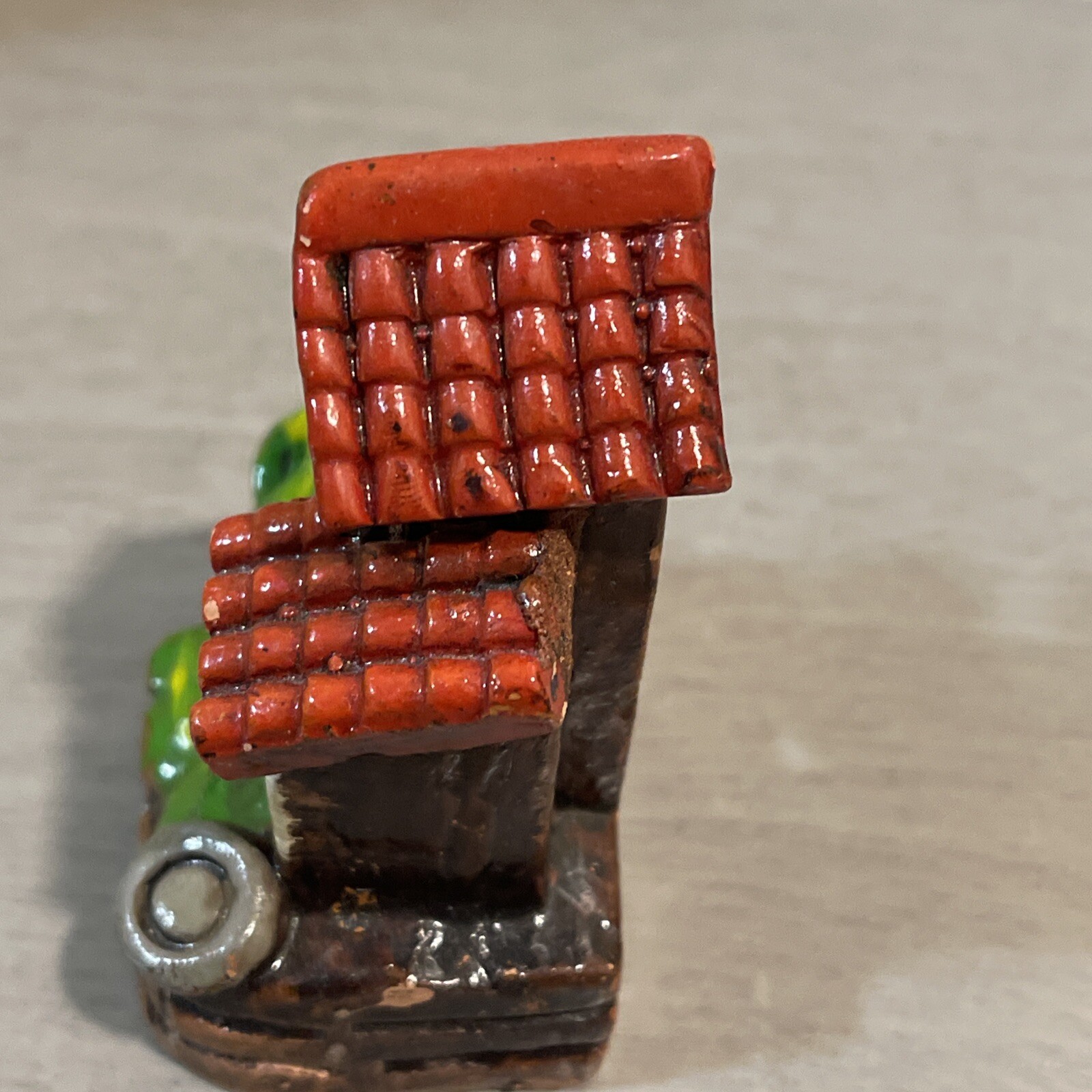 Vintage Hand Made Terra Cotta Red Tile Roof Stair Fairy House