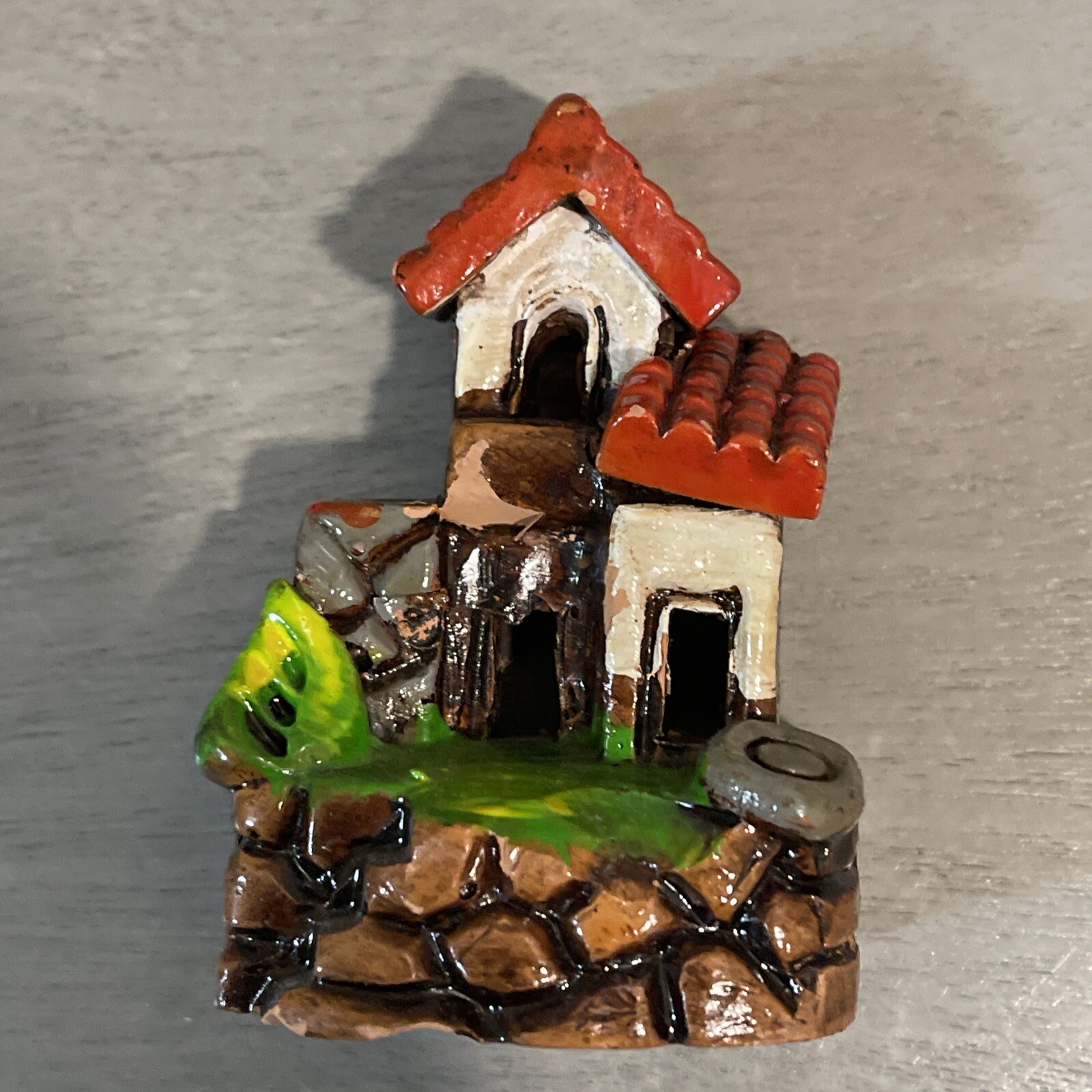 Vintage Hand Made Terra Cotta Red Tile Roof Stair Fairy House
