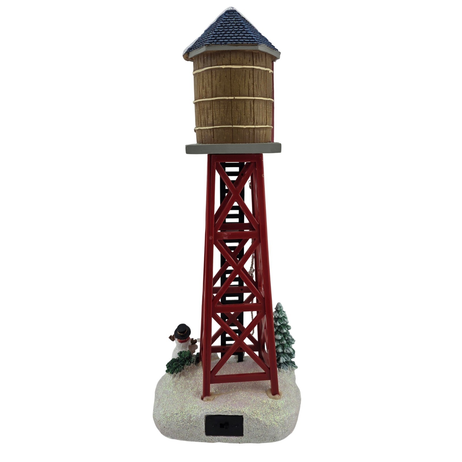 Holiday Time Christmas Village Water Tower Snowman Red Brown Winter Wonderland