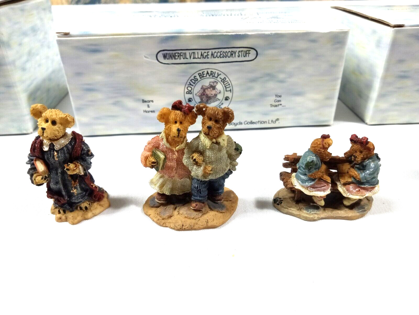 Boyds Bearly Built Villages Chapel School & Hideaway 3 Sets New Complete