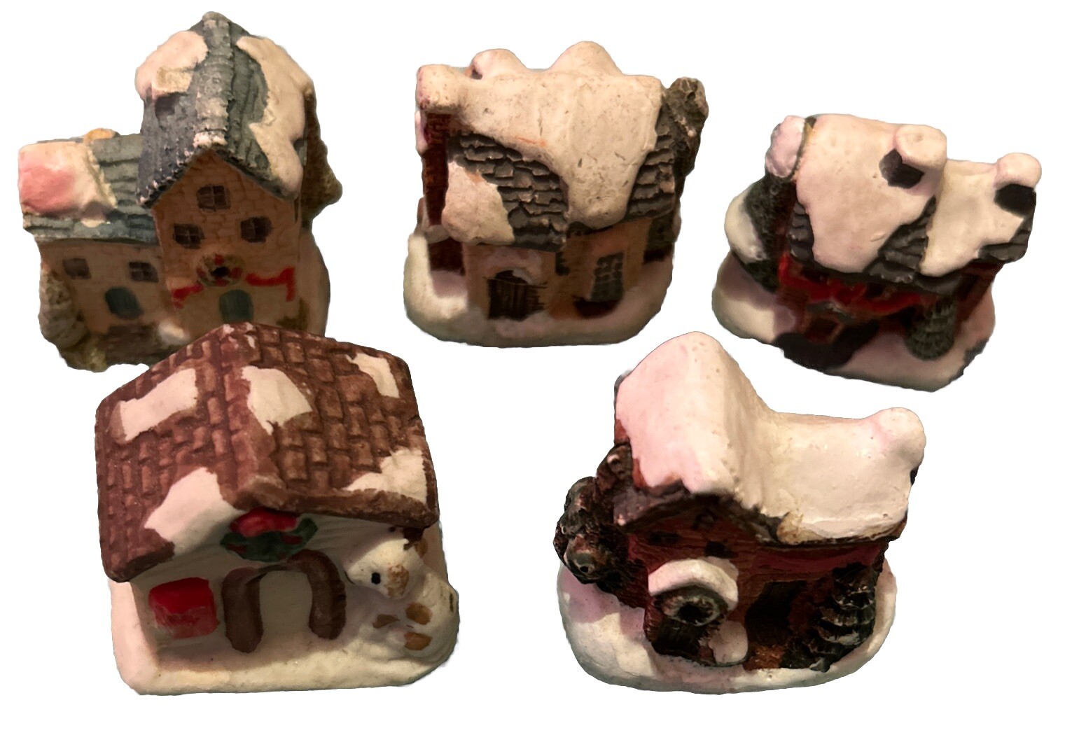 Christmas Holiday Decoration 5 Miniature Houses/ Winter Village Buildings 1-2”