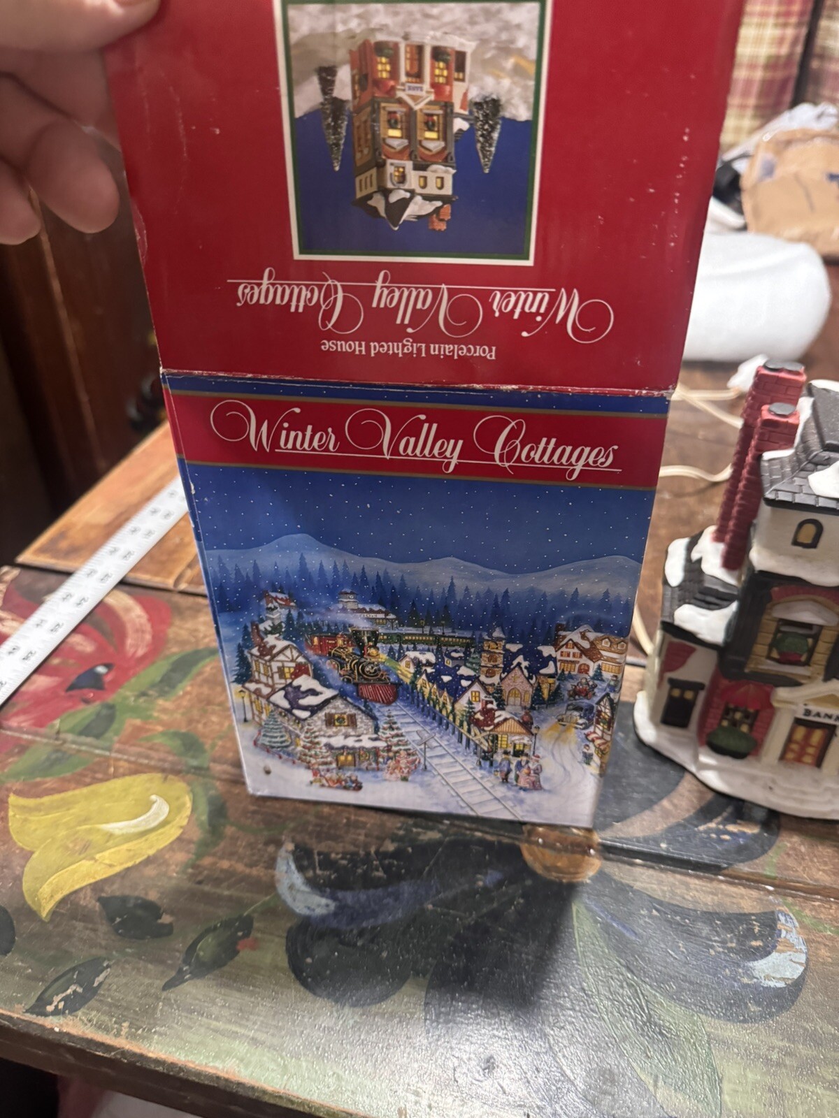 VTG Winter Valley Cottages Villages “Bank” Original Box Christmas Lights Up