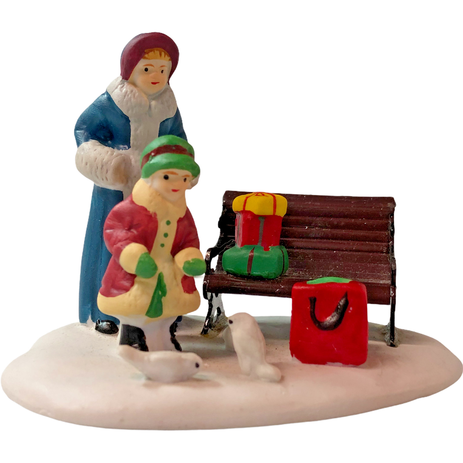Lemax 1995 Porcelain Feeding Birds Item Christmas Village Adult Mother Son 53135