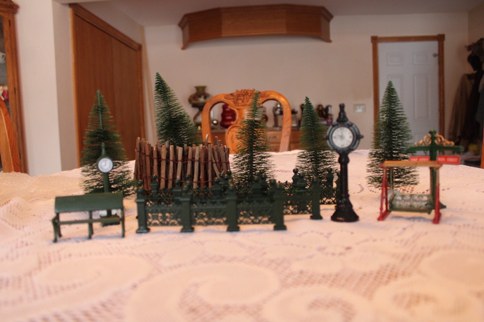 Christmas Village Metal Pieces, Metal Fencing & Pine Tree’s 17 Piece Group