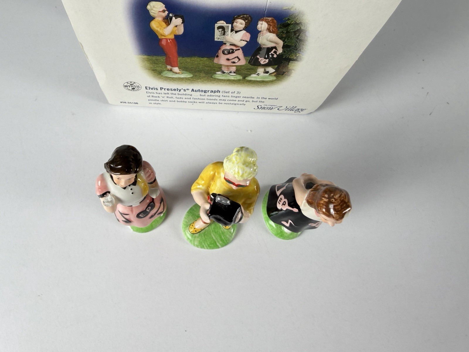 Set 3 Dept 56 Teen Girl Figurines Elvis Presley’s Autograph 55106 – Broken As Is
