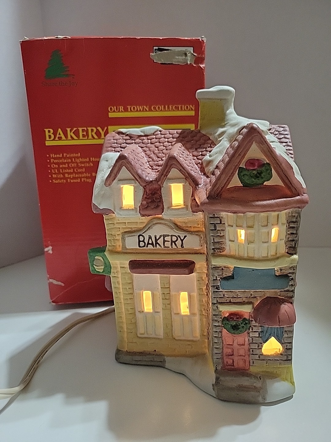 VTG Share The Joy-Our Town Collection Christmas Village Bakery Lighted Bldg.