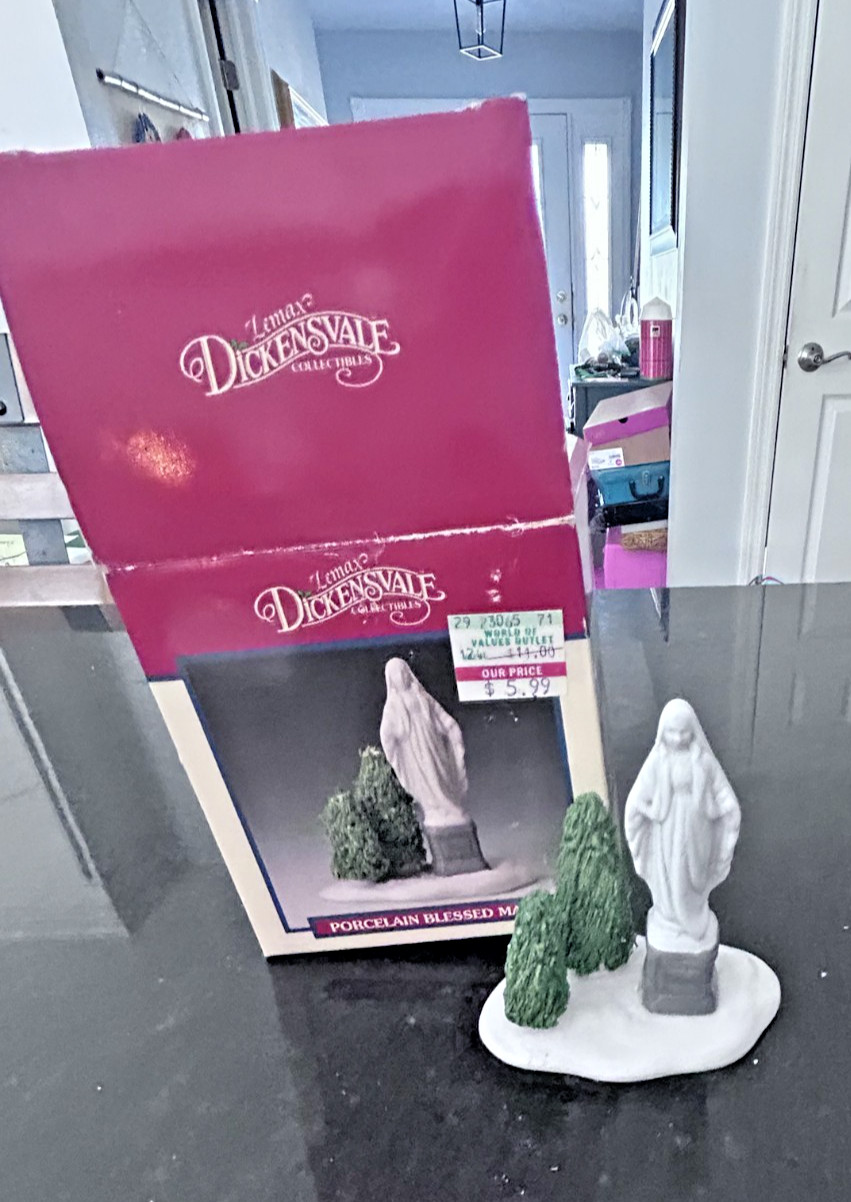🕊️ Lemax Village Madonna Figure with Evergreens – Porcelain – Boxed