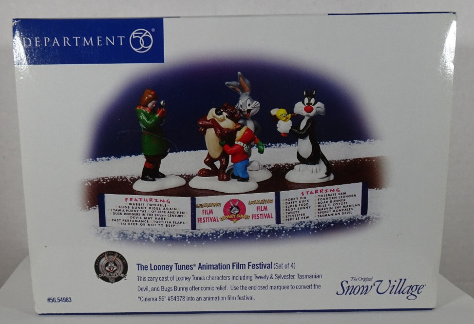 RETIRED 1999-2001 Dept 56 Snow Village Looney Tunes Animation Film Festival EUC