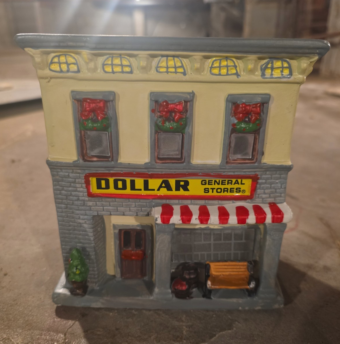 Dollar General Vintage Store Christmas Village Building Ceramic Painted, Boxed