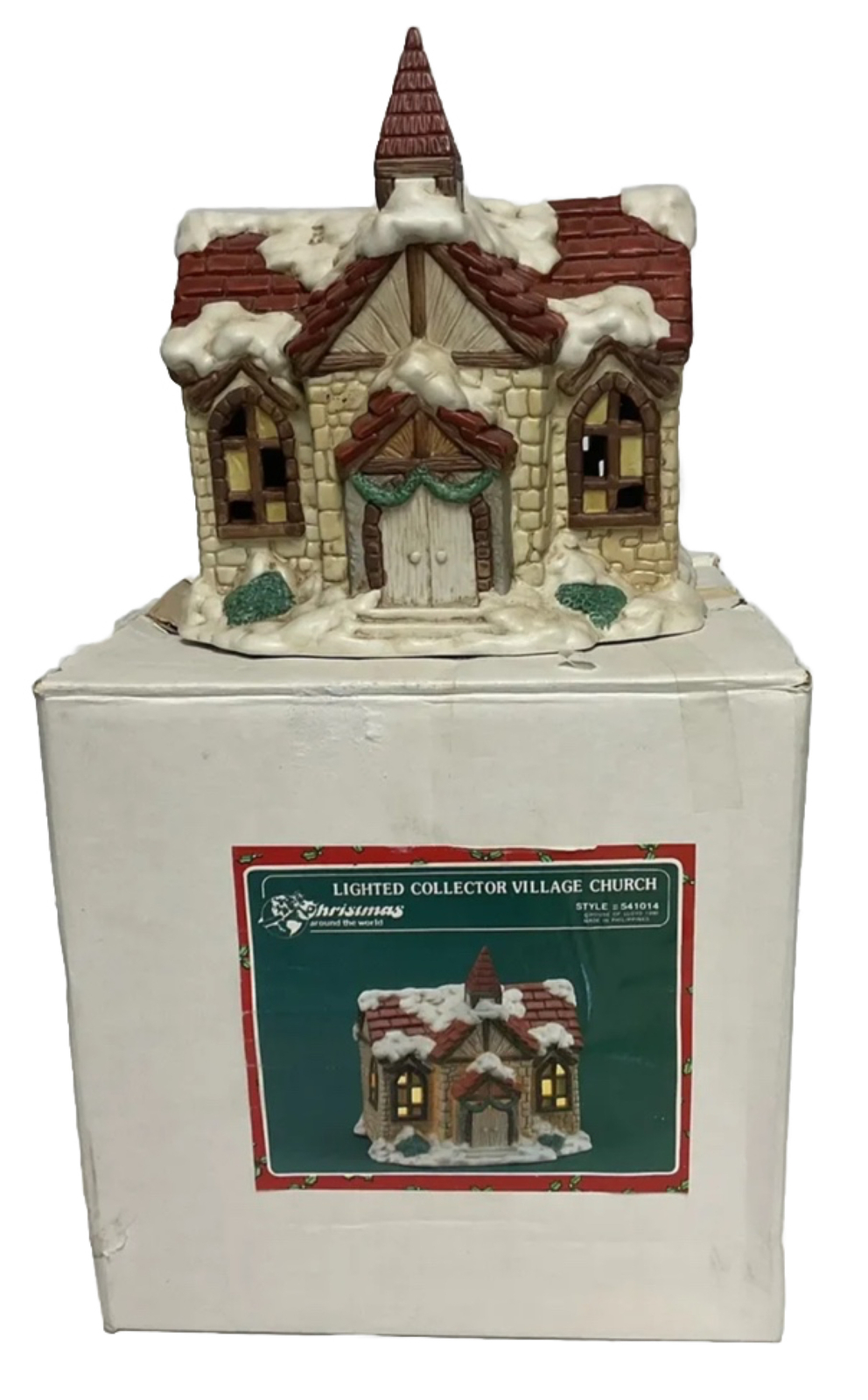 Lighted 1990 House of Lloyd Christmas Around World Collector Village Church Box