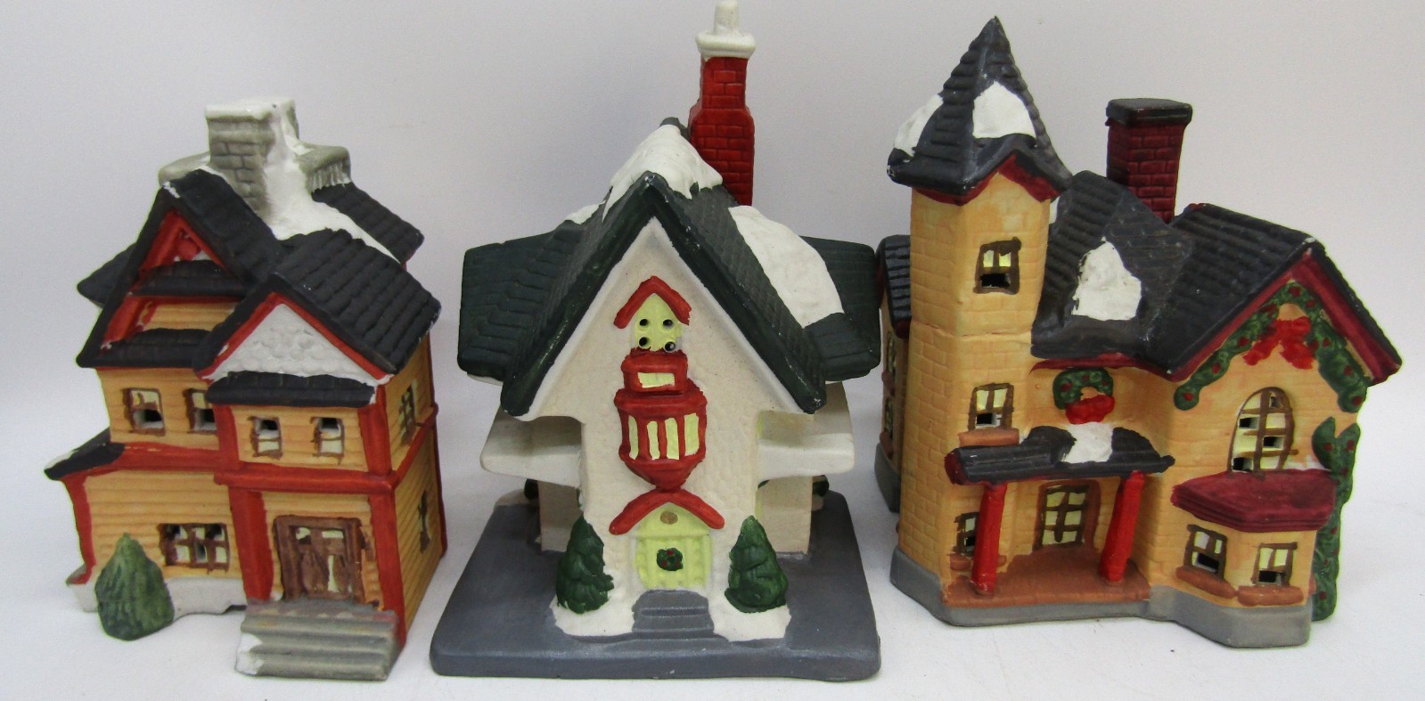 Set Of 3 Christmas Village Porcelain Houses Santas Best Americana VTG No Lights