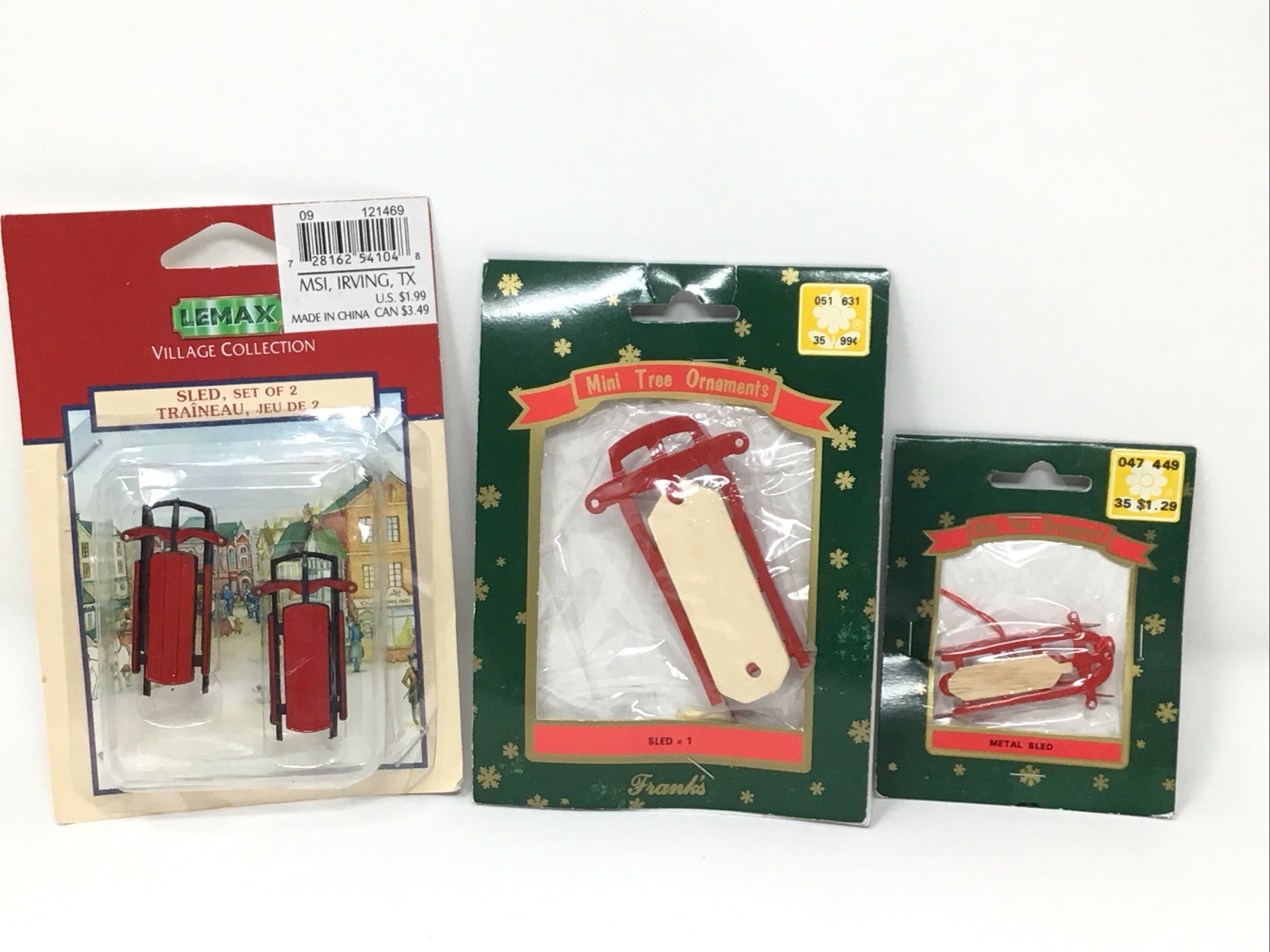 Village Town Snow Sled Set Of 2 Plus 2 Franks Metal & Wood Sleds Lemax Christmas