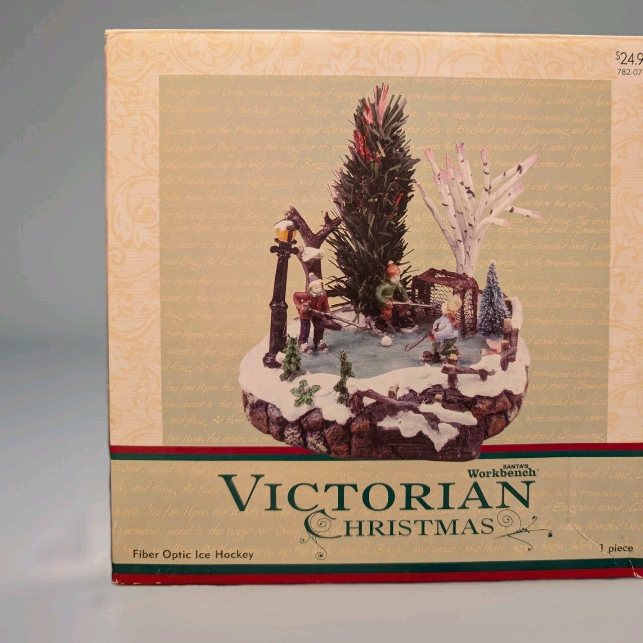 Vintage Victorian Christmas fiber optic Santa’s workbench 2005 Ice Hockey