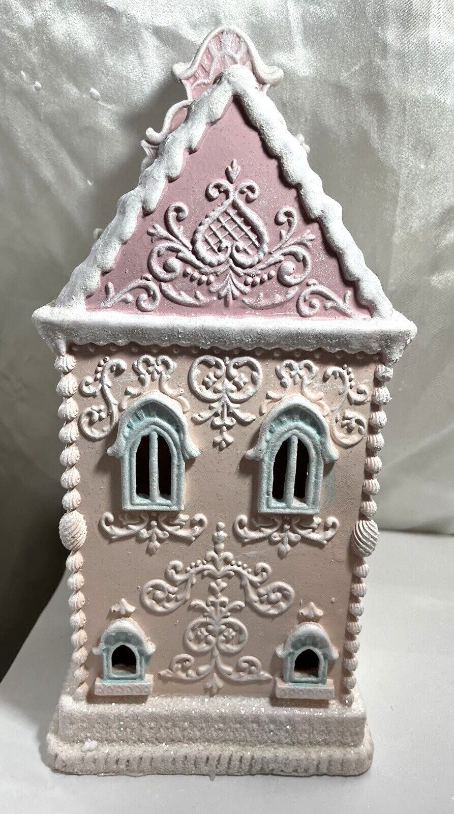 Pink Christmas Victorian Gingerbread House Lights Up 13.5″ NEW