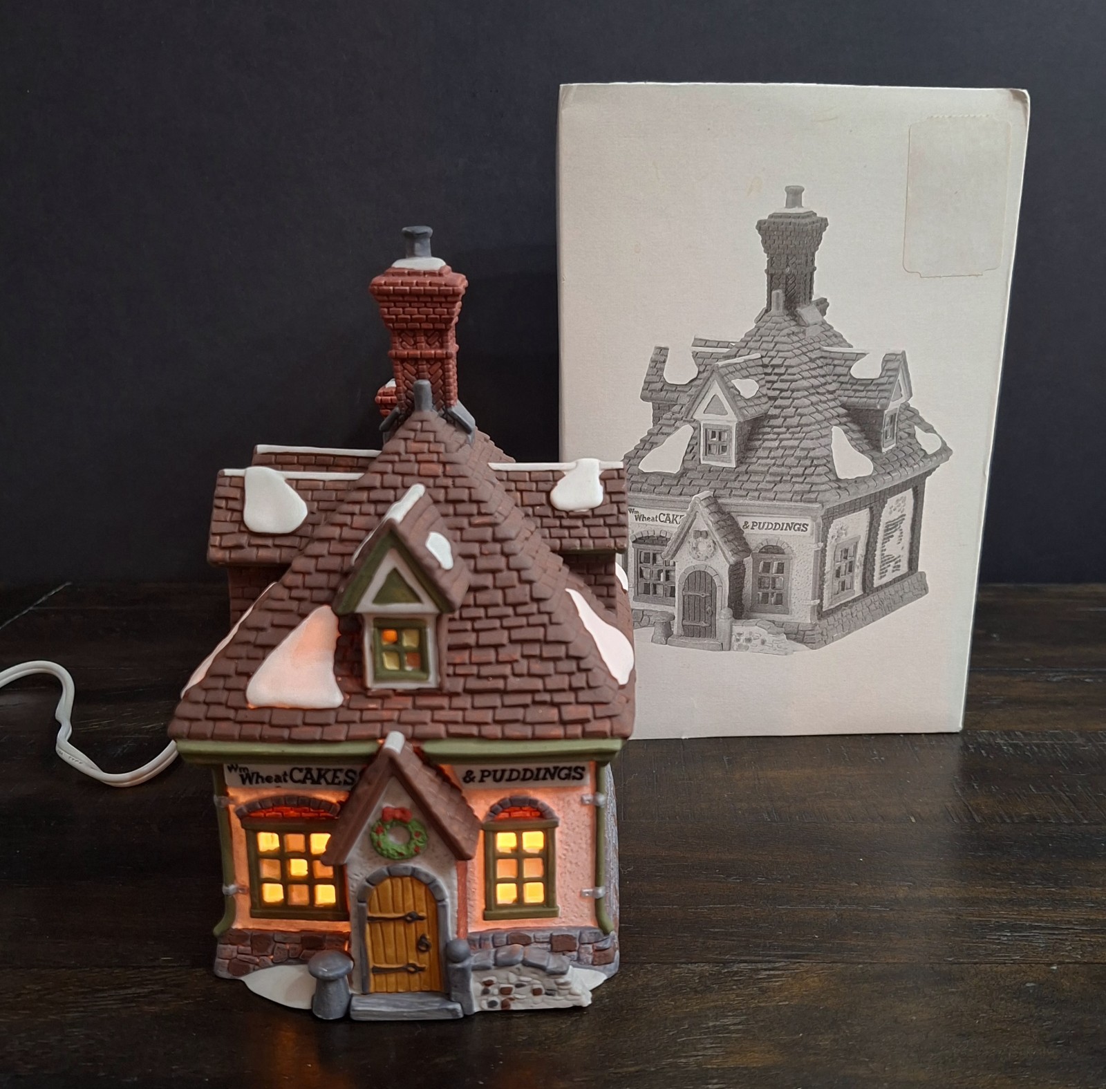 Vintage 1993 Dept 56 Dickens’ Village “W. M. WHEAT CAKES & PUDDINGS” Light Up