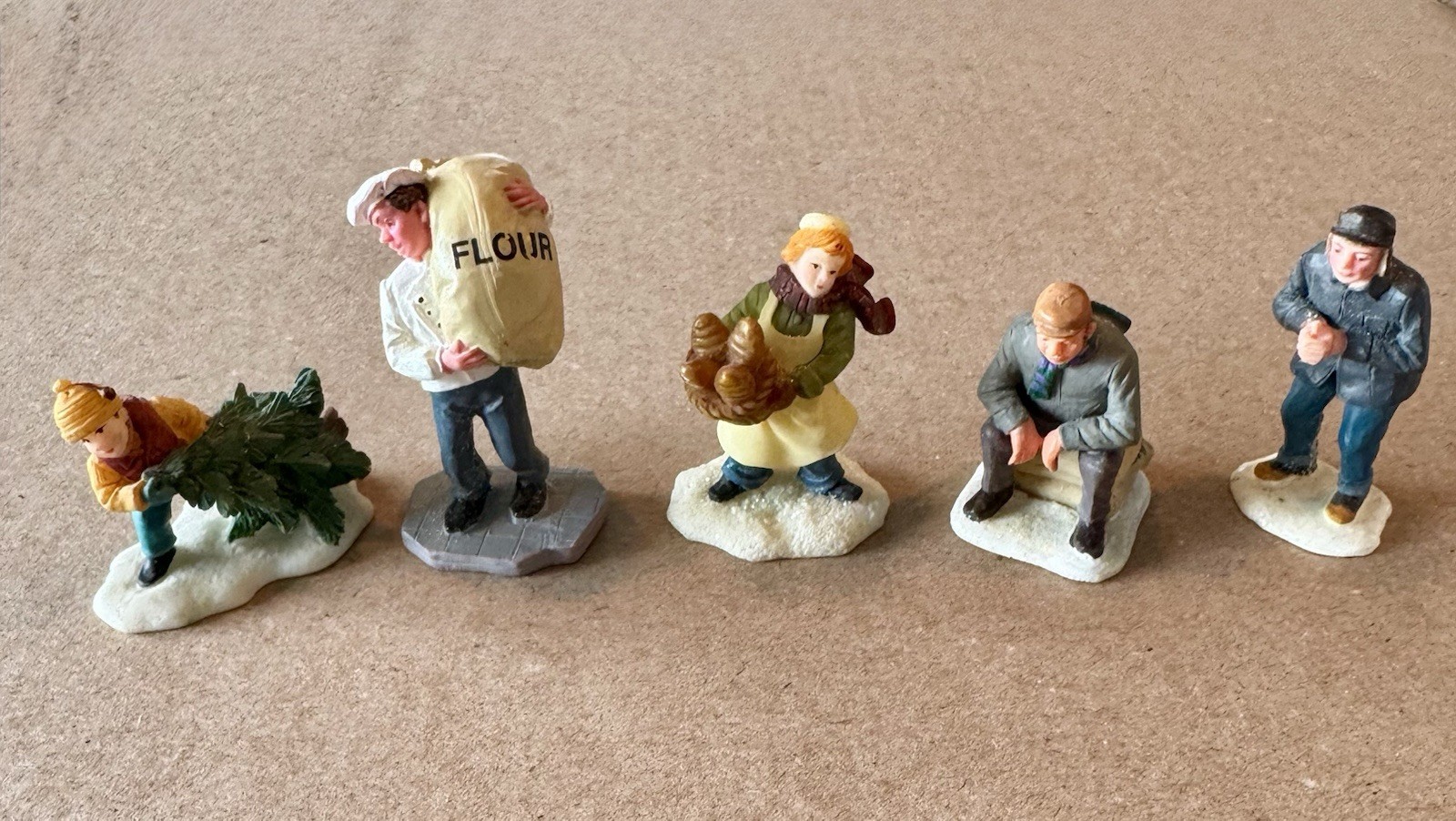 Lot Of 5 Village Figurines O Well, Lemax, & Other. Christmas Theme *READ*