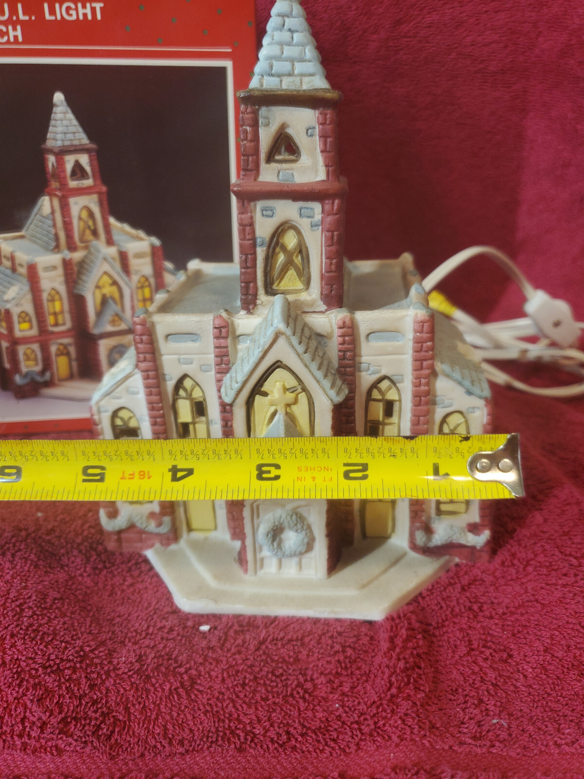 Holiday Magic Porcelain Church With Steeple 8″ W/Box W/Lighting