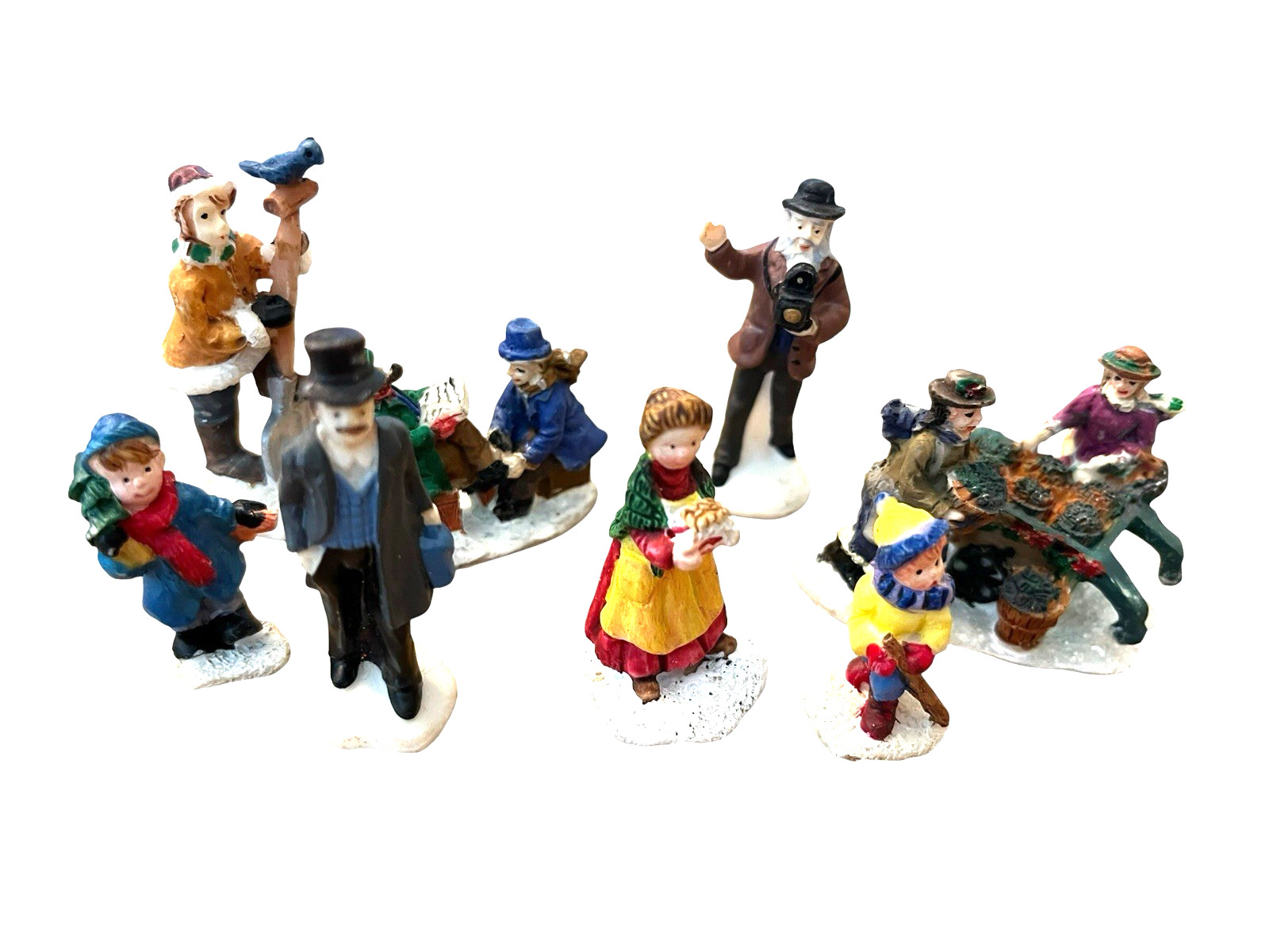 Miniature Holiday Village Figurines Victorian Man Woman Children Snow Lot of 8