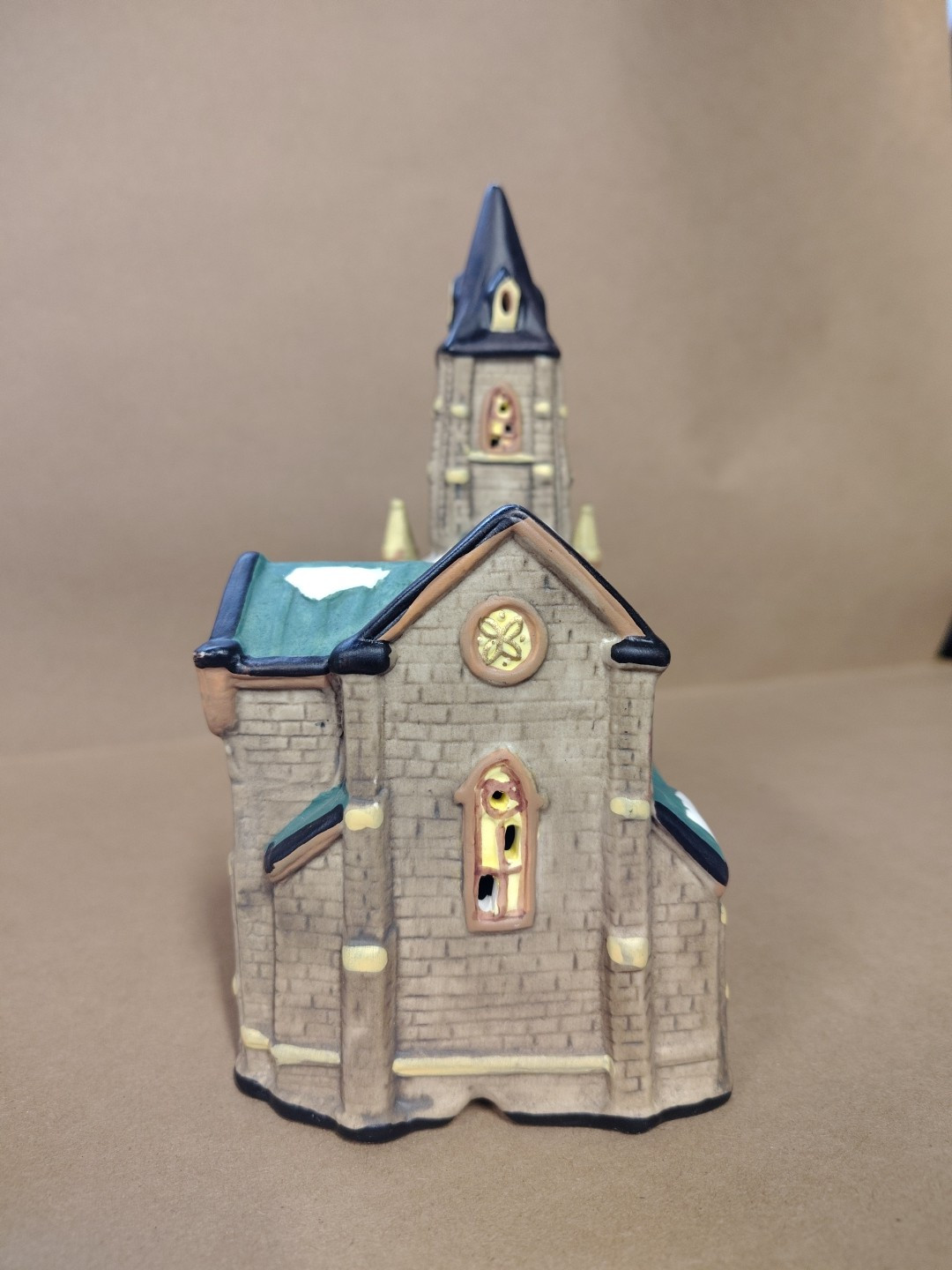 Vintage Church Ceramic Porcelain Snow Christmas Lamp Village Decoration