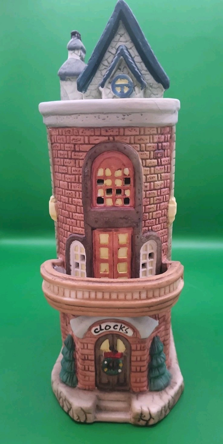 Vintage Holiday Expressions Clocks Shop Porcelain Christmas Village Building