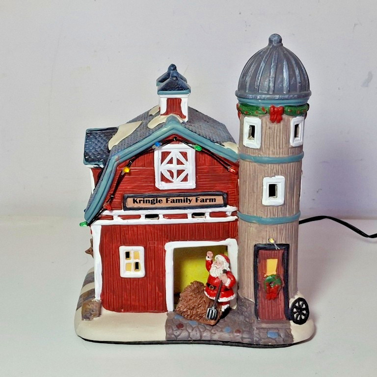 Crosslight Christmas Village Kringle Family Farm Red Barn ~ LED Lights, 8″ Tall