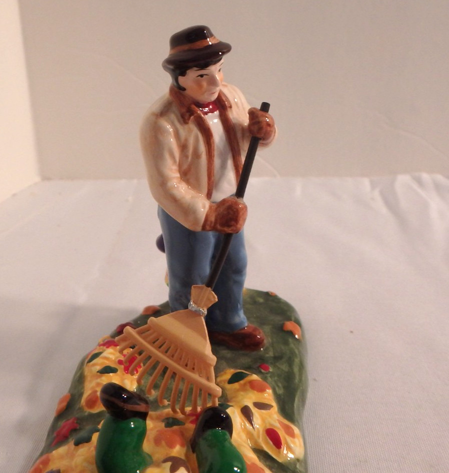 Dept 56 Preparing for Halloween #54982, Raking Leaves, Ceramic