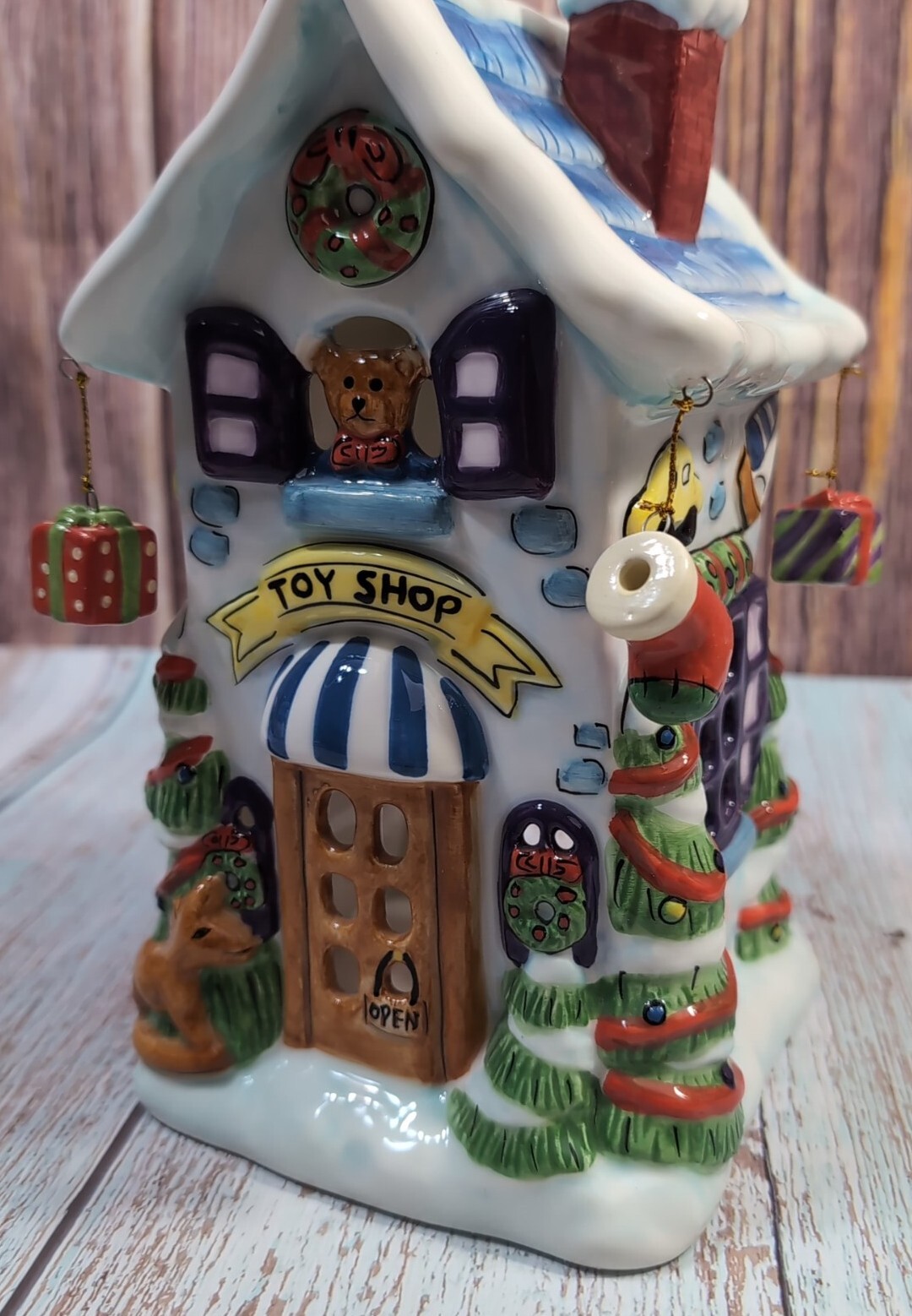 Elements Christmas Toy Shop Hand Painted Dangling Toys Ceramic Tealight Holder